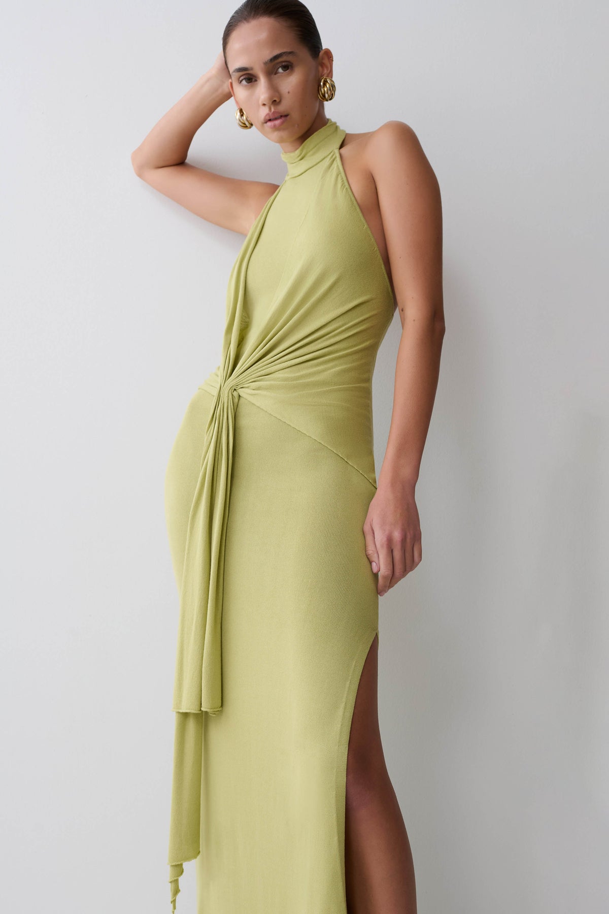 Cindylou Halter Knit Maxi Dress - Light Olive #3