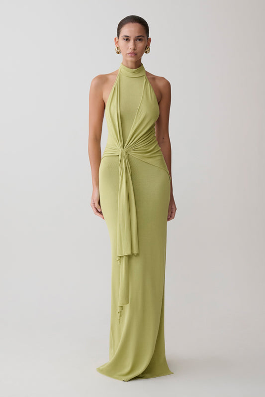 Cindylou Halter Knit Maxi Dress - Light Olive