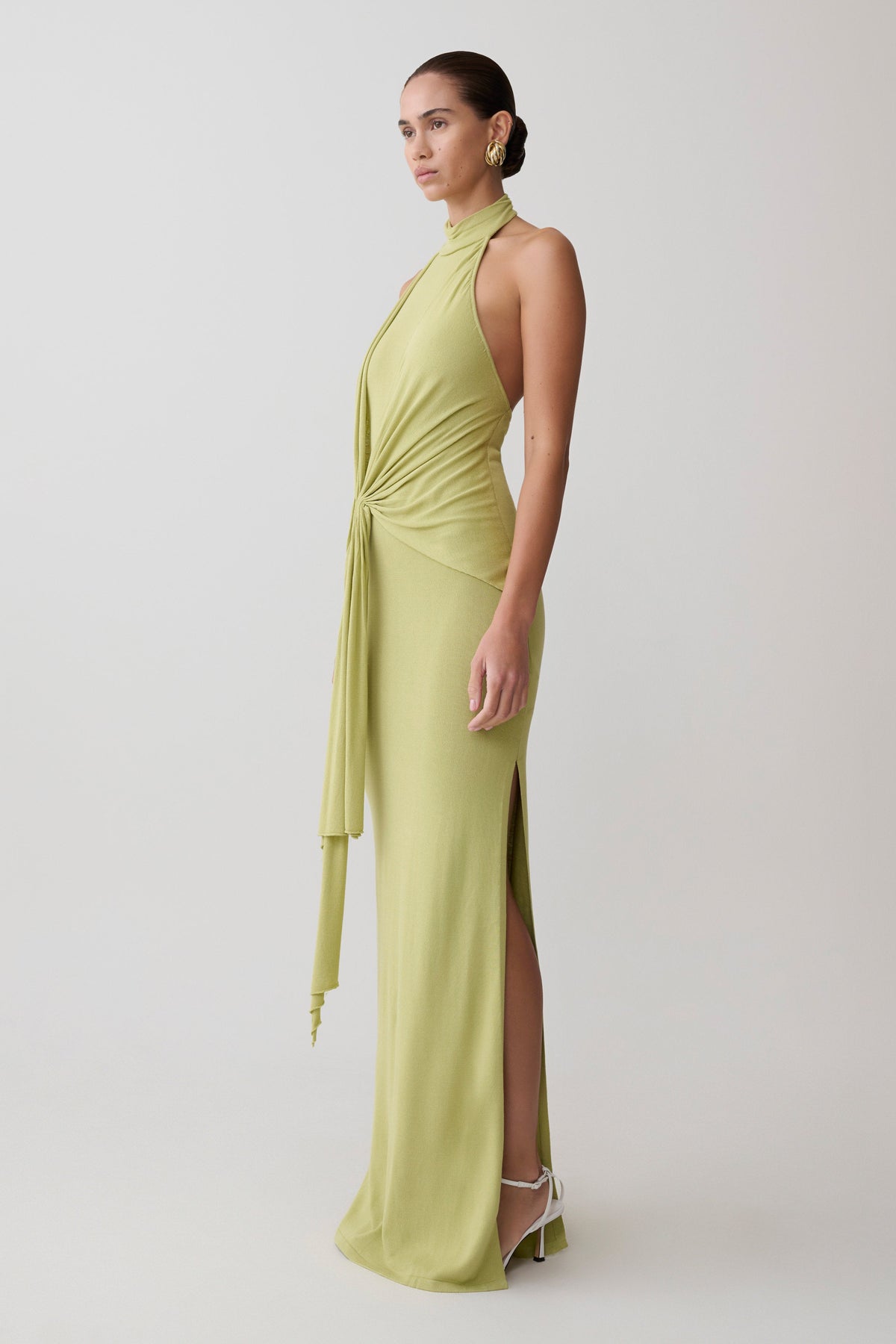 Cindylou Halter Knit Maxi Dress - Light Olive #4