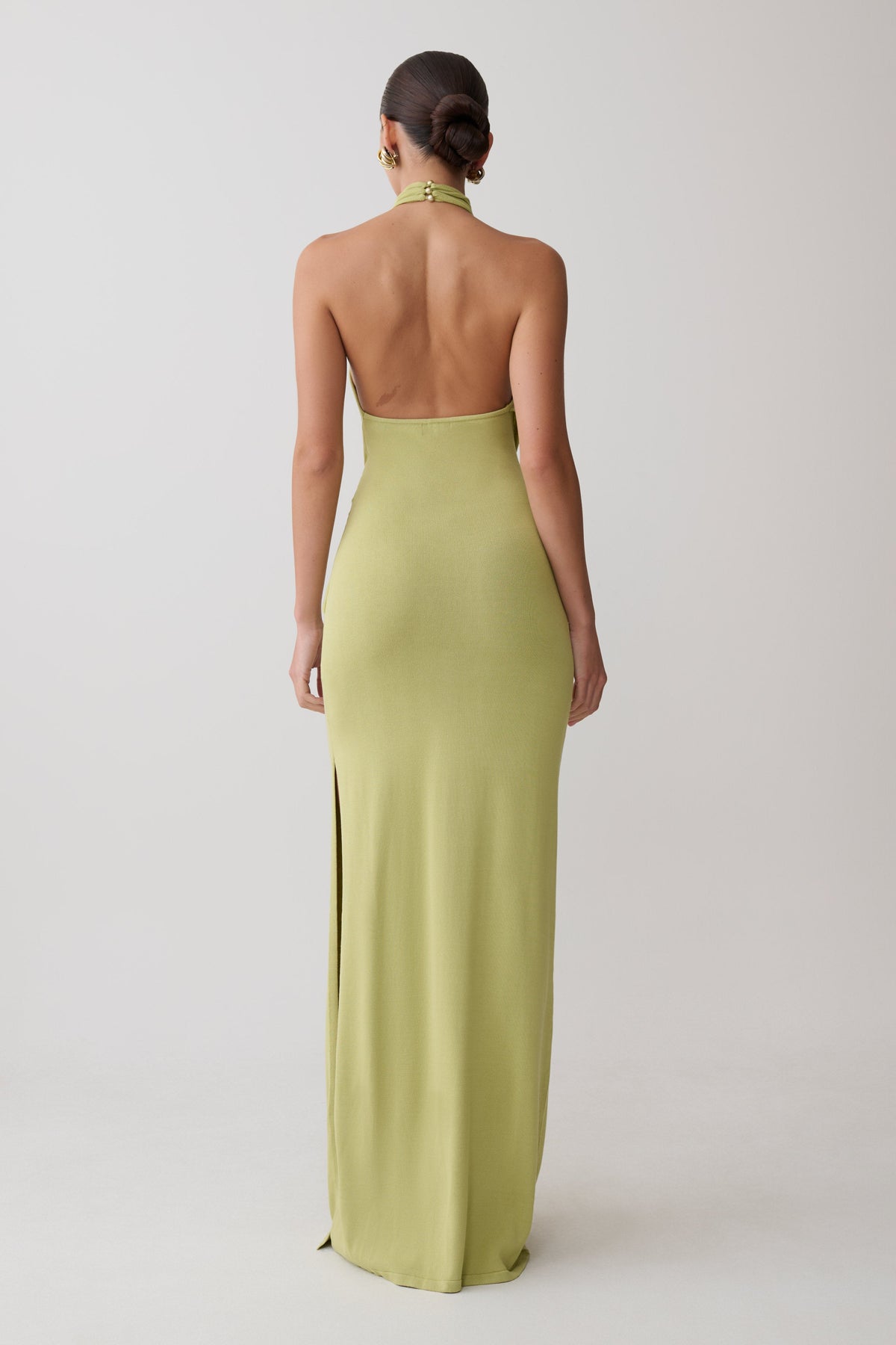 Cindylou Halter Knit Maxi Dress - Light Olive #2
