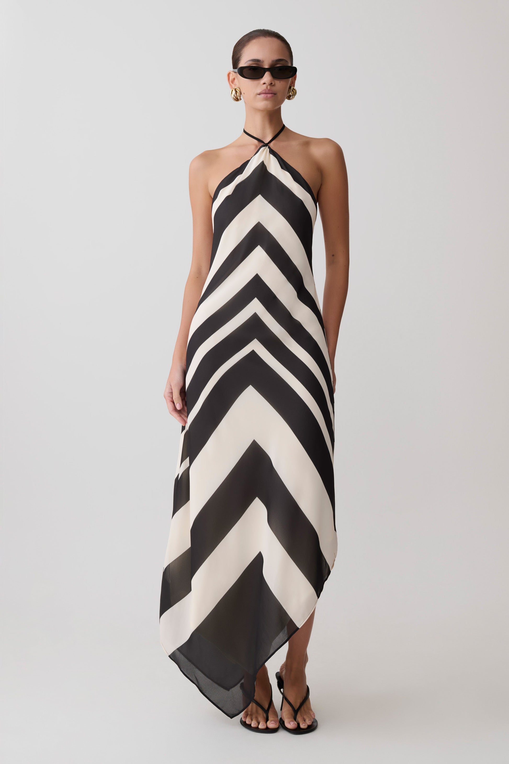 Hope Satin Halter Midi Dress - Black/White #6