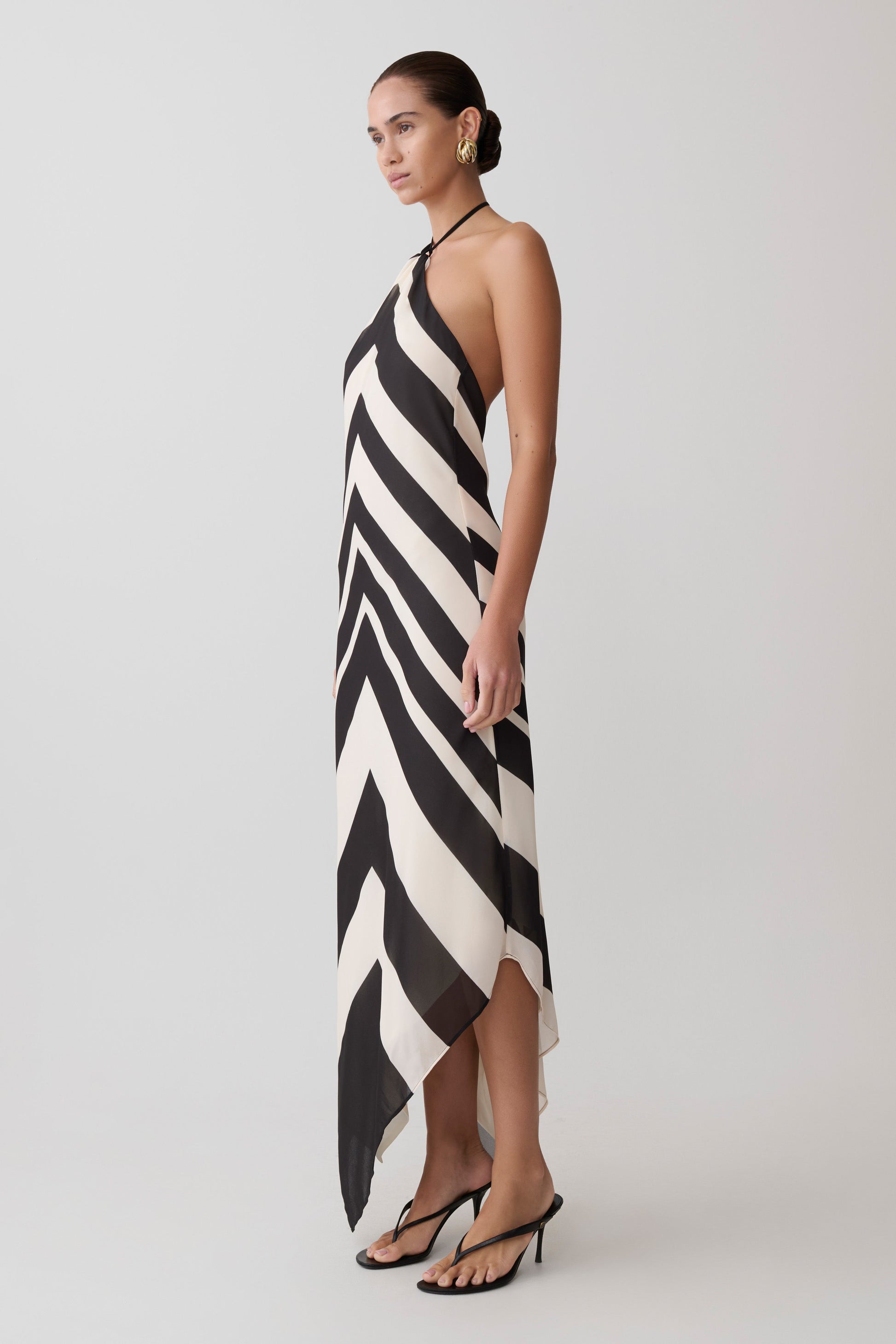 Hope Satin Halter Midi Dress - Black/White #5