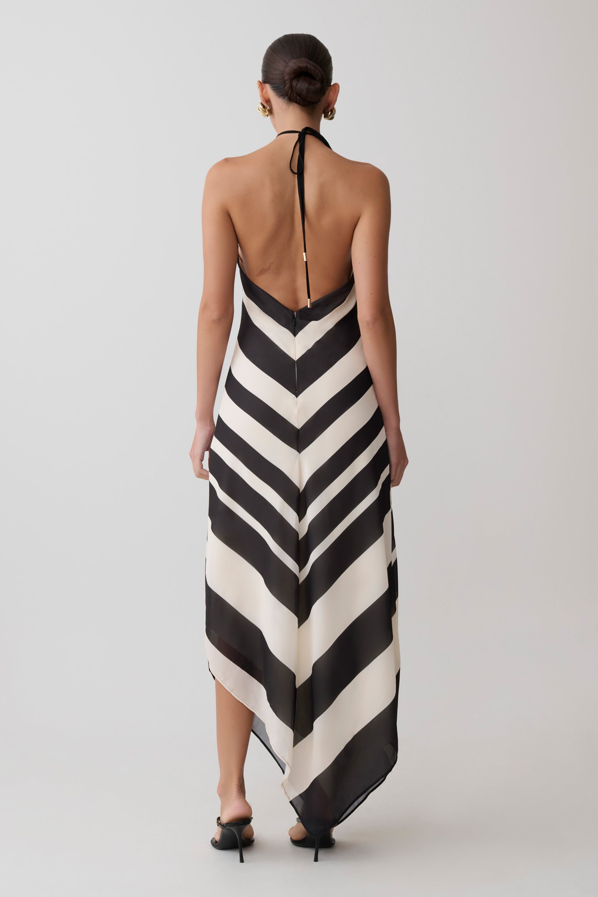 Hope Satin Halter Midi Dress - Black/White #3