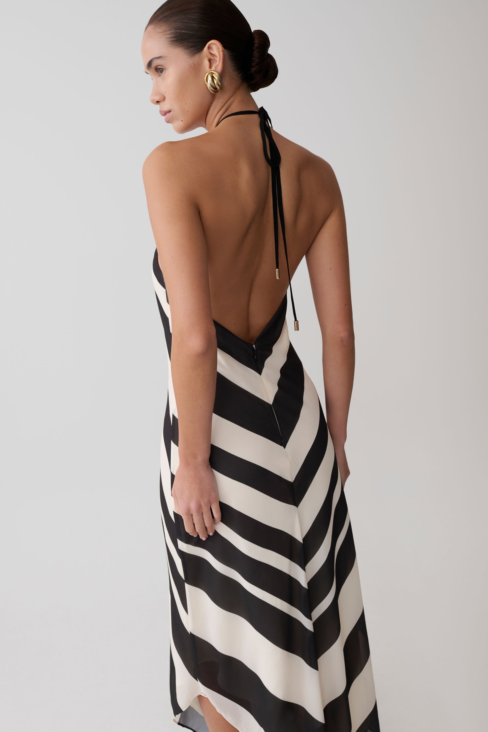 Hope Satin Halter Midi Dress - Black/White #4