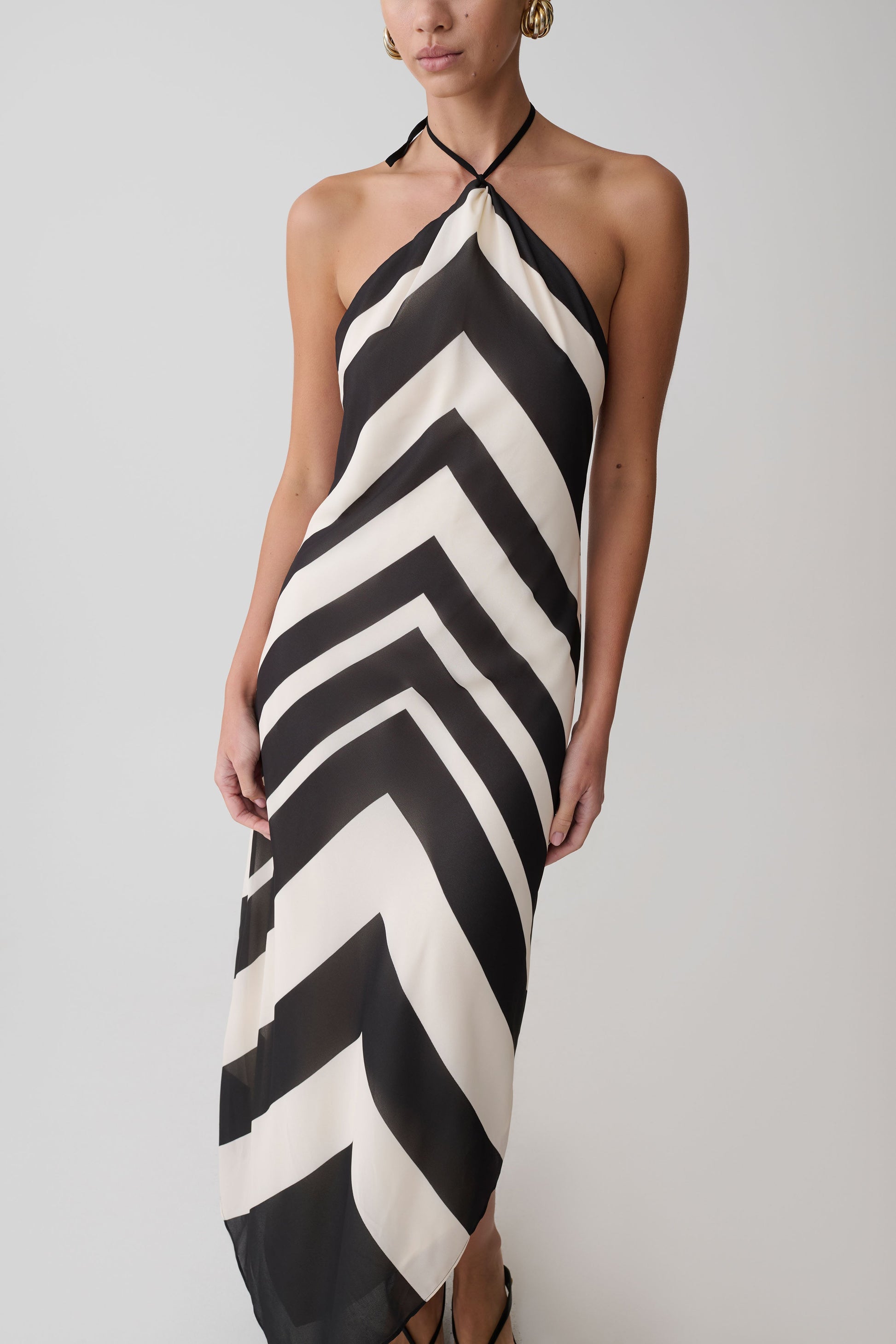 Hope Satin Halter Midi Dress - Black/White #7