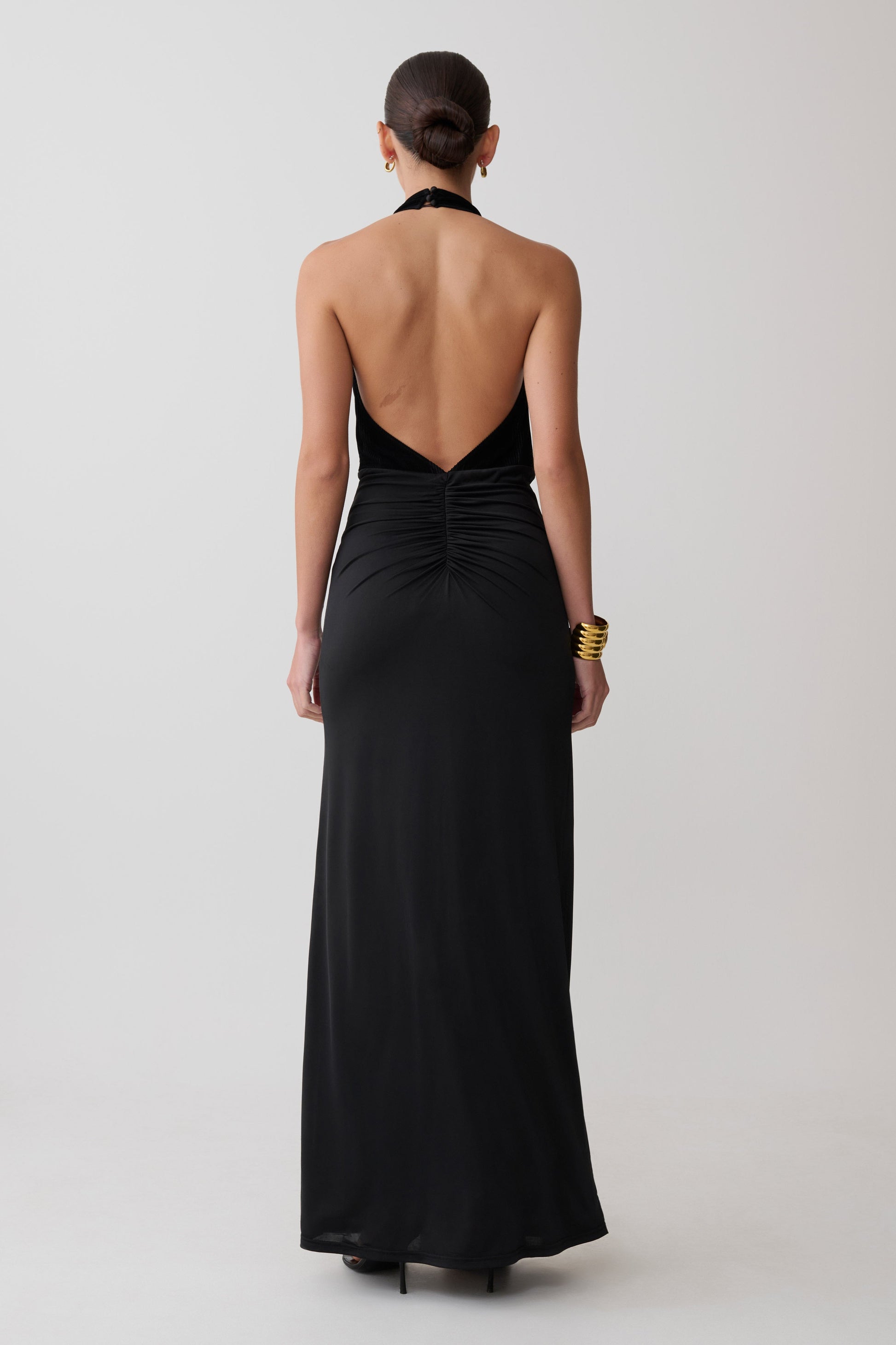 Lien Mesh Velvet Plunge Midi Dress - Black #2