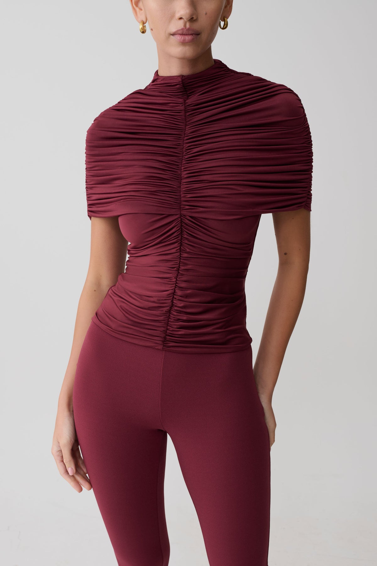 Linh Slinky High Neck Gathered Top - Mahogany #9