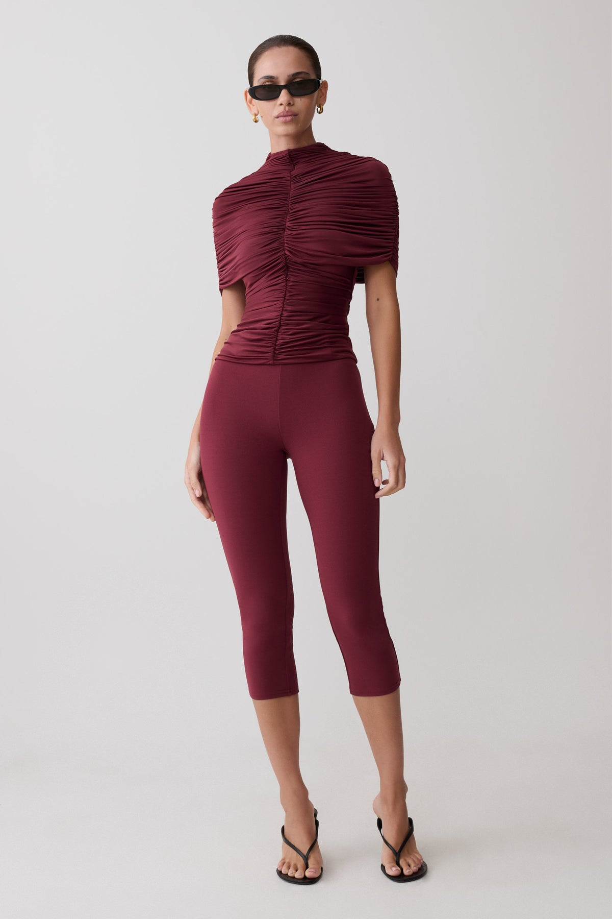 Linh Slinky High Neck Gathered Top - Mahogany #3