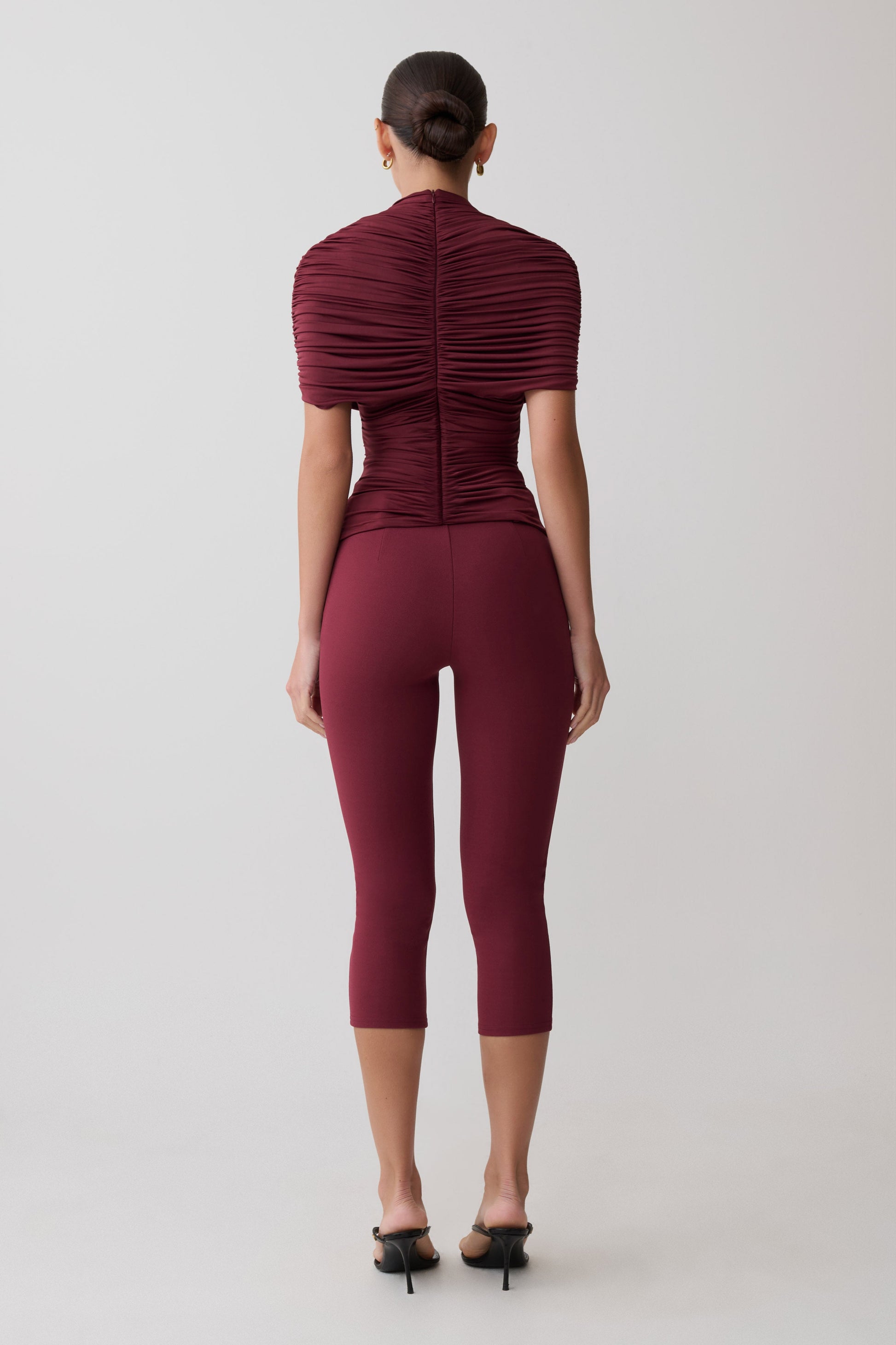 Linh Slinky High Neck Gathered Top - Mahogany #2