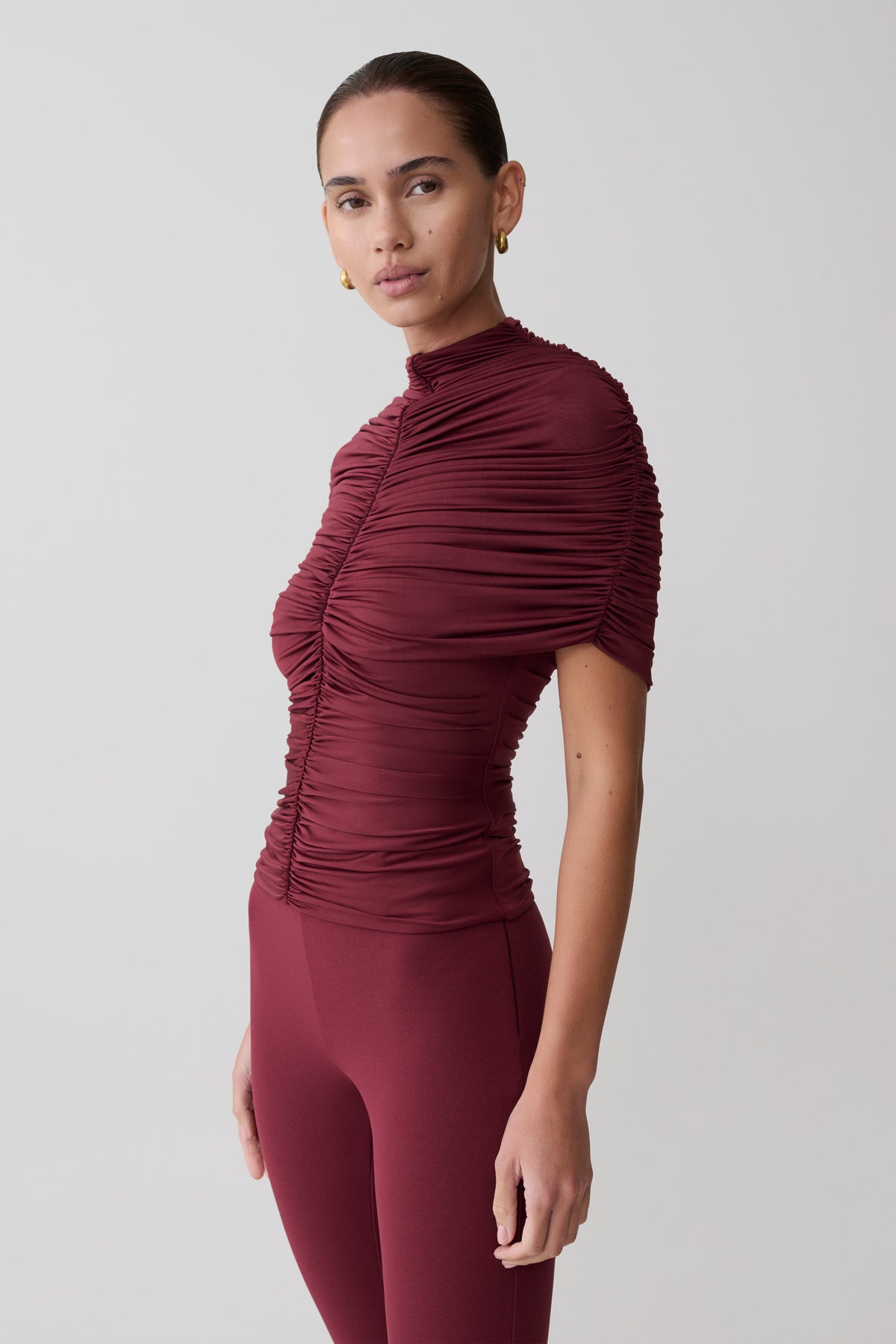 Linh Slinky High Neck Gathered Top - Mahogany #5