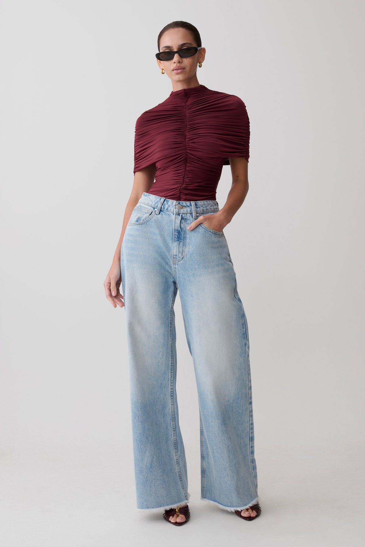 Linh Slinky High Neck Gathered Top - Mahogany #7