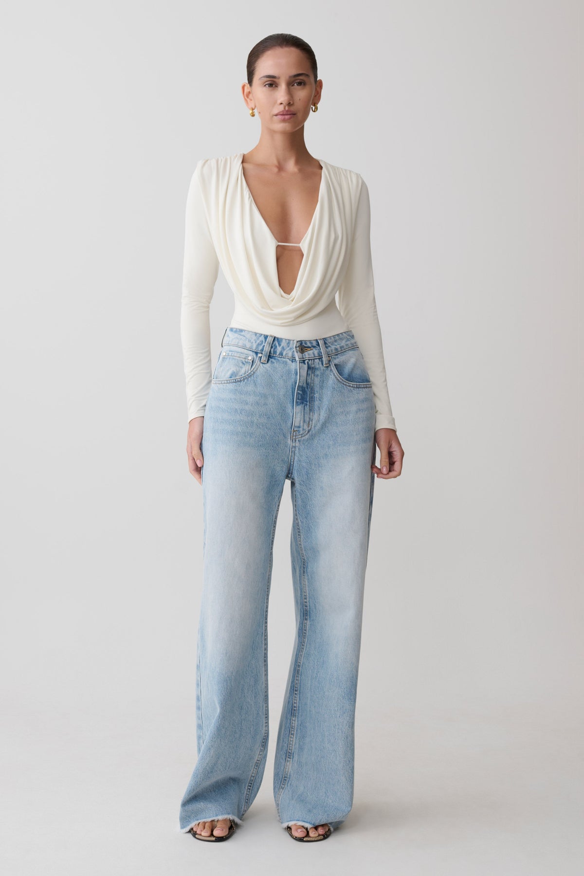 Ren Cowl Long Sleeve Slinky Bodysuit - Ivory #3
