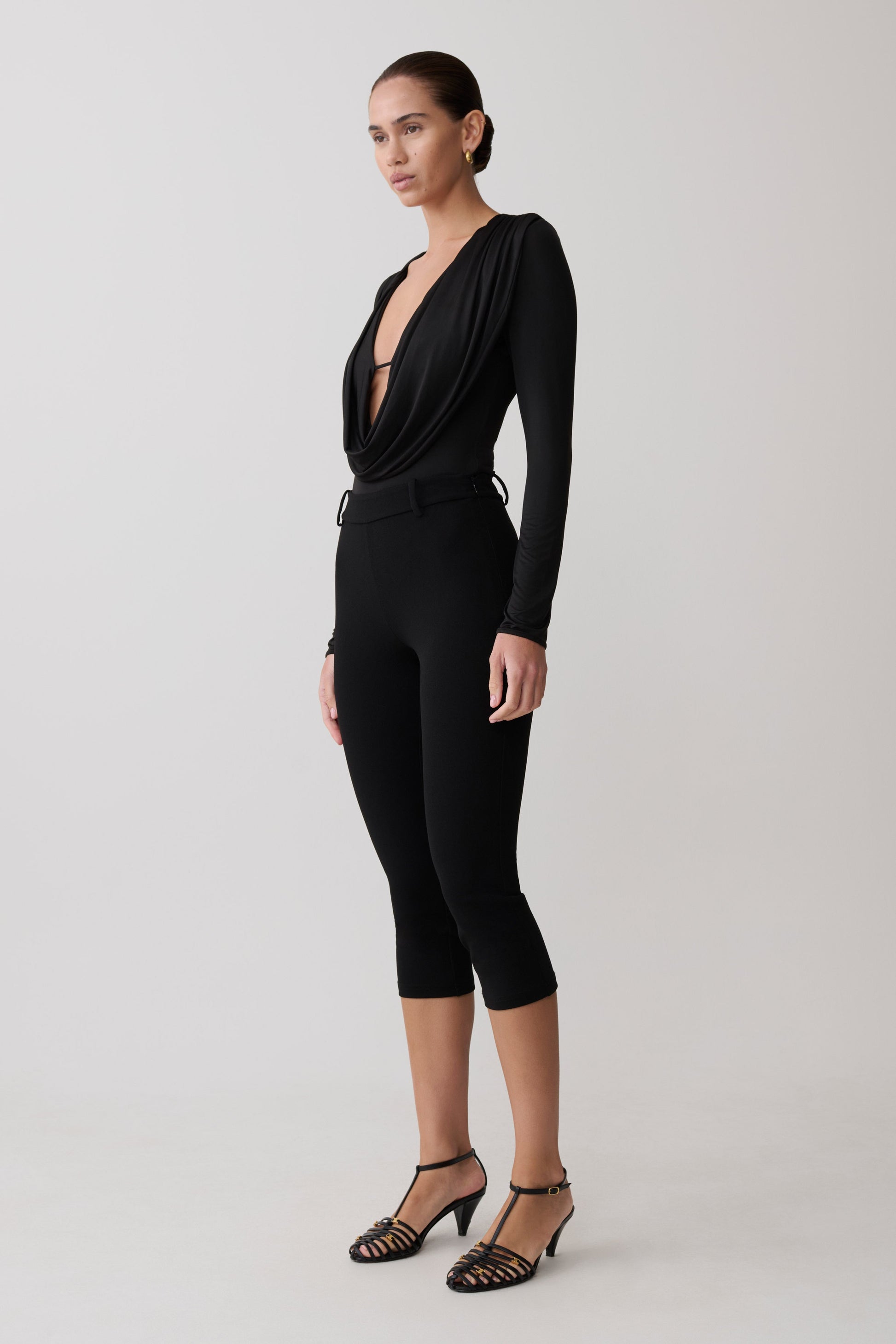 Ren Cowl Long Sleeve Slinky Bodysuit - Black #3