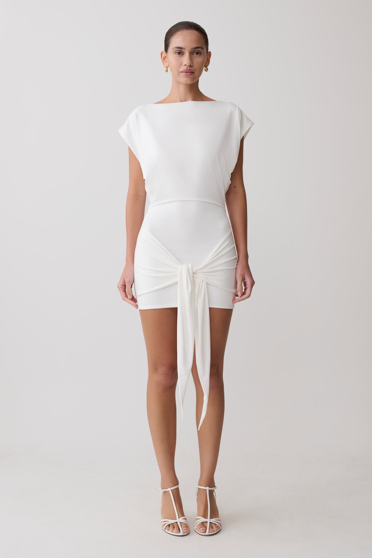 Maiara Shortsleeve Slinky Tie Mini Dress - White #4