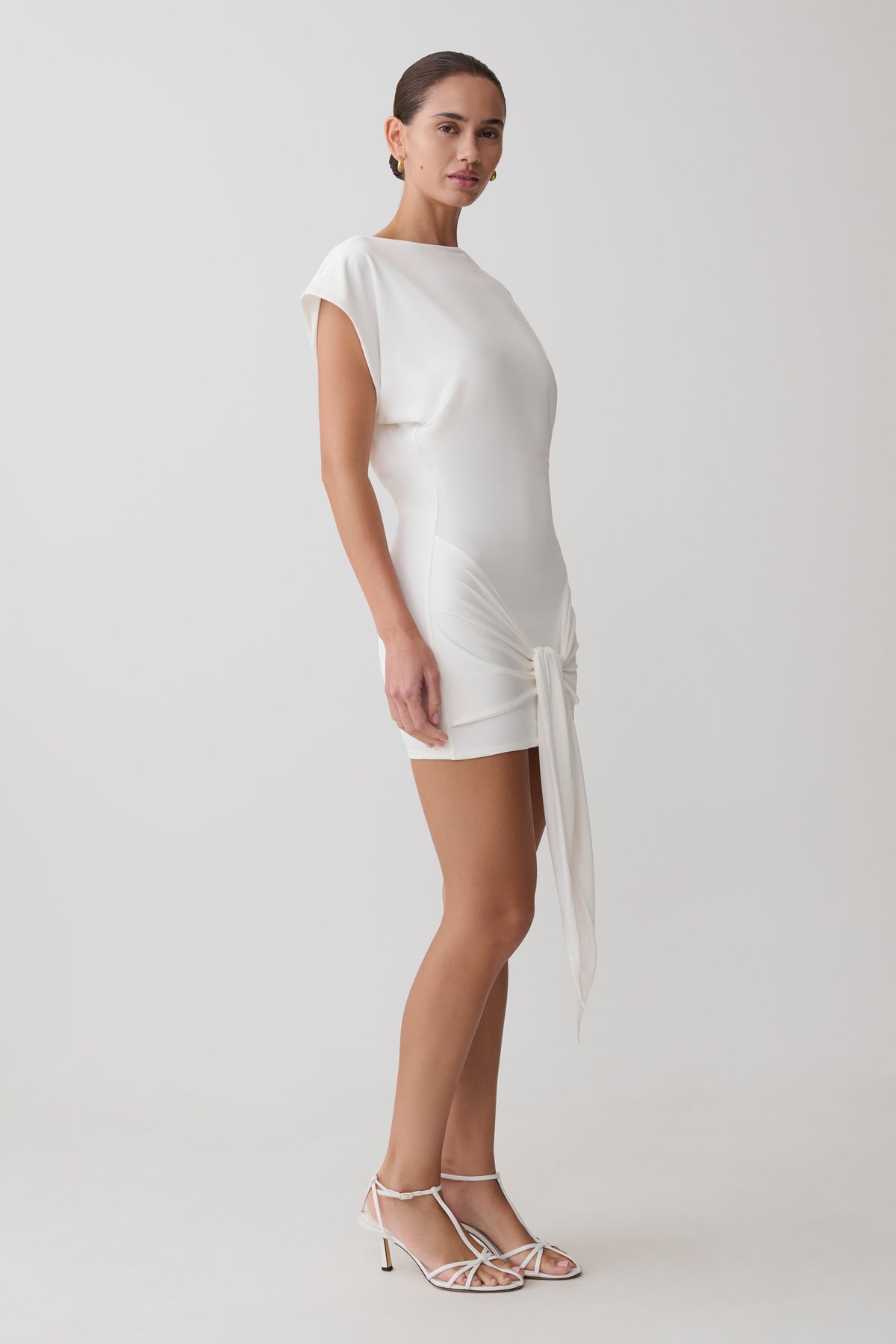 Maiara Shortsleeve Slinky Tie Mini Dress - White #3