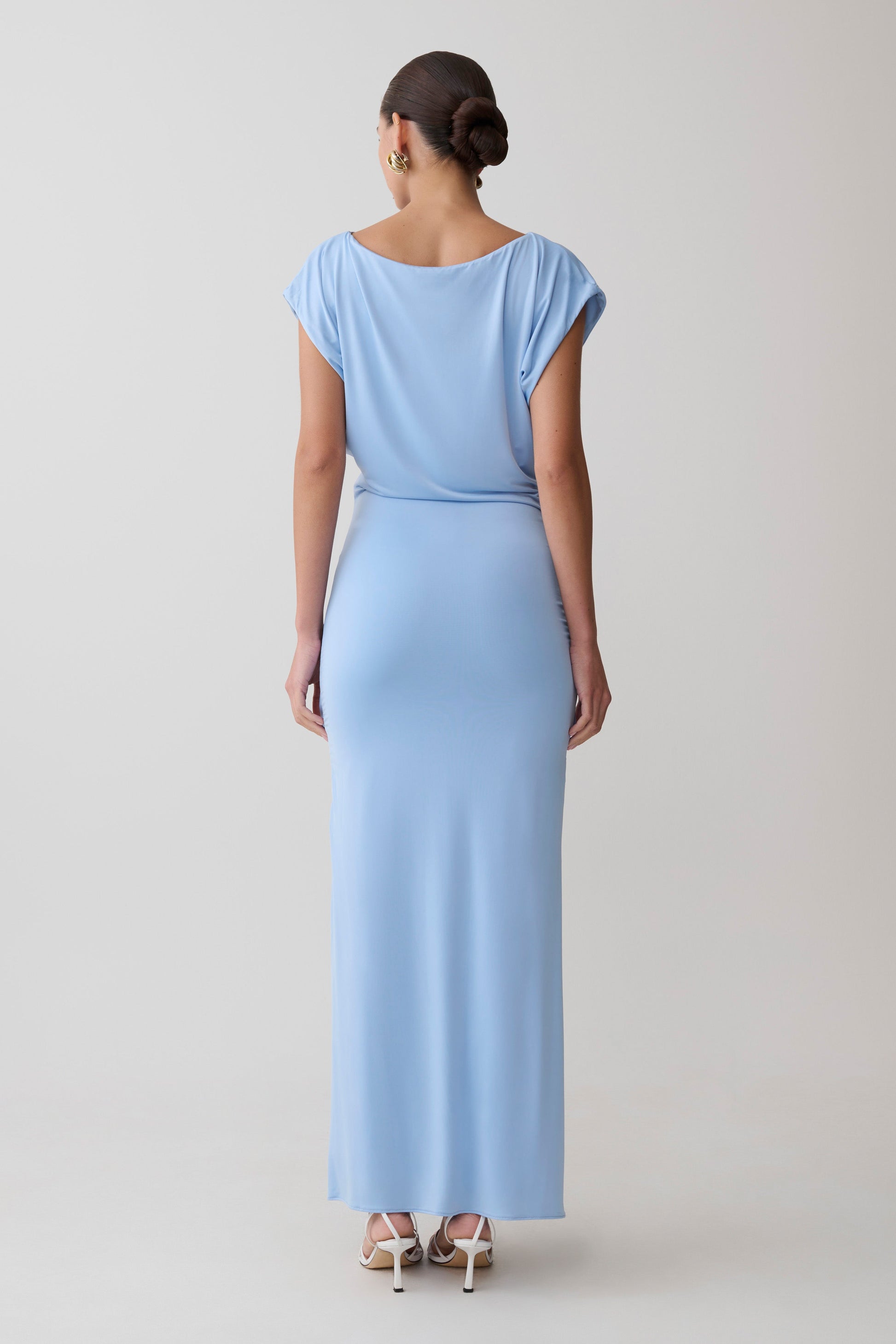 Maiara Shortsleeve Slinky Tie Maxi Dress - Sea Blue #2
