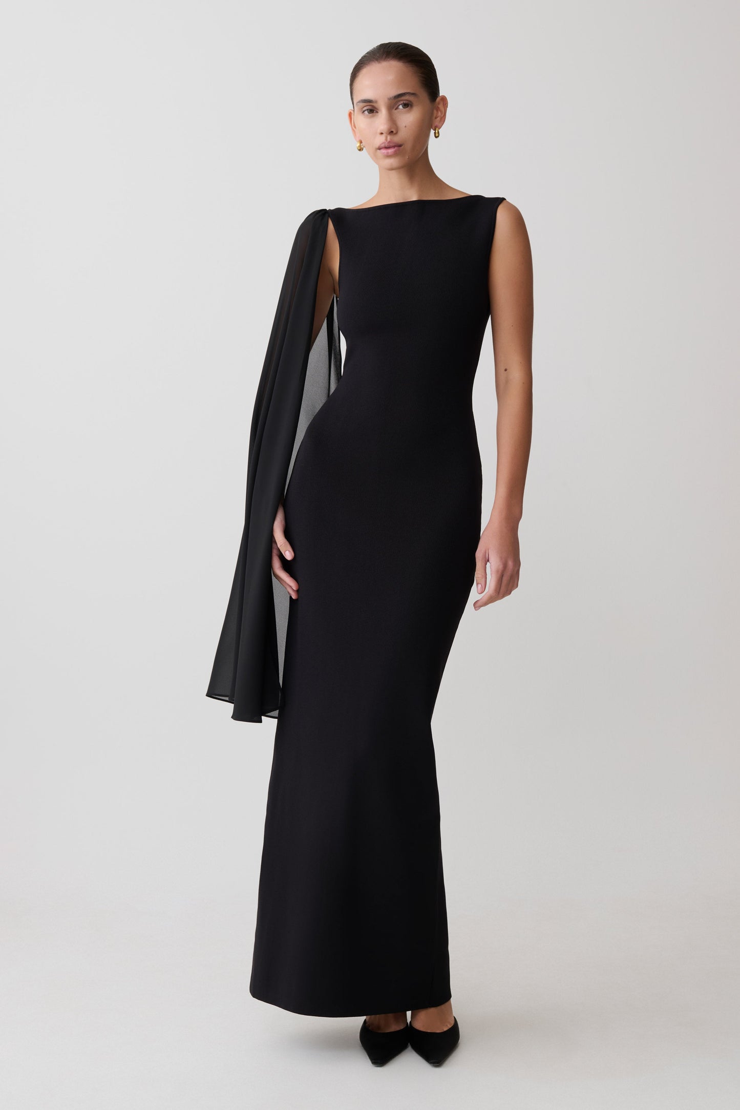 Farid Bandage Midi Dress With Chiffon - Black
