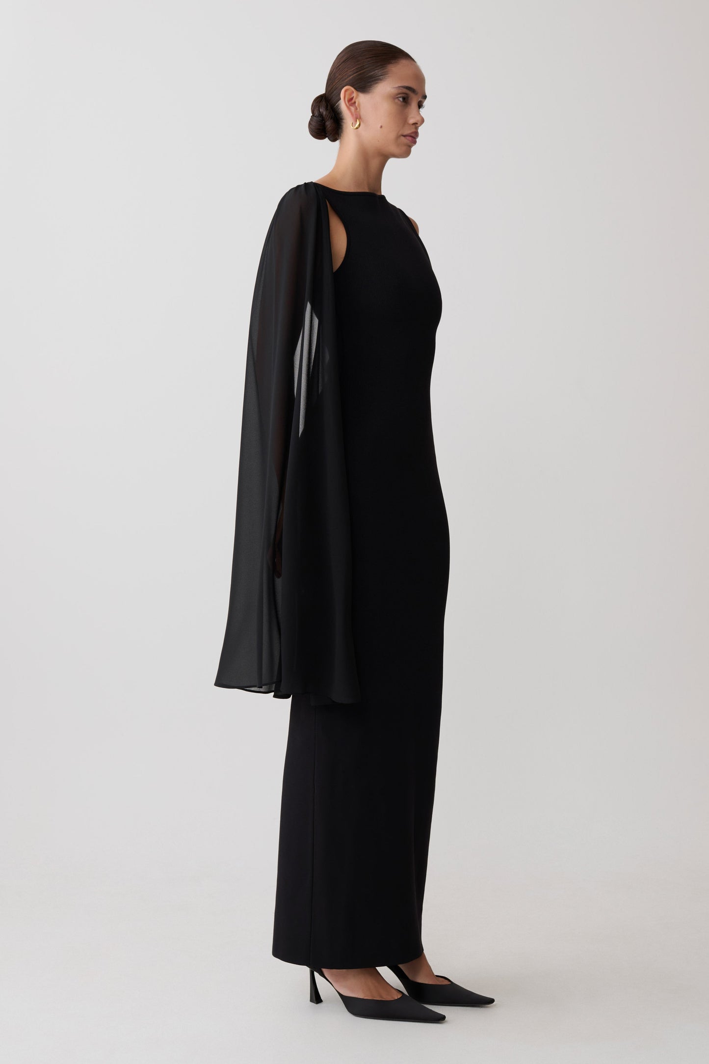 Farid Bandage Midi Dress With Chiffon - Black