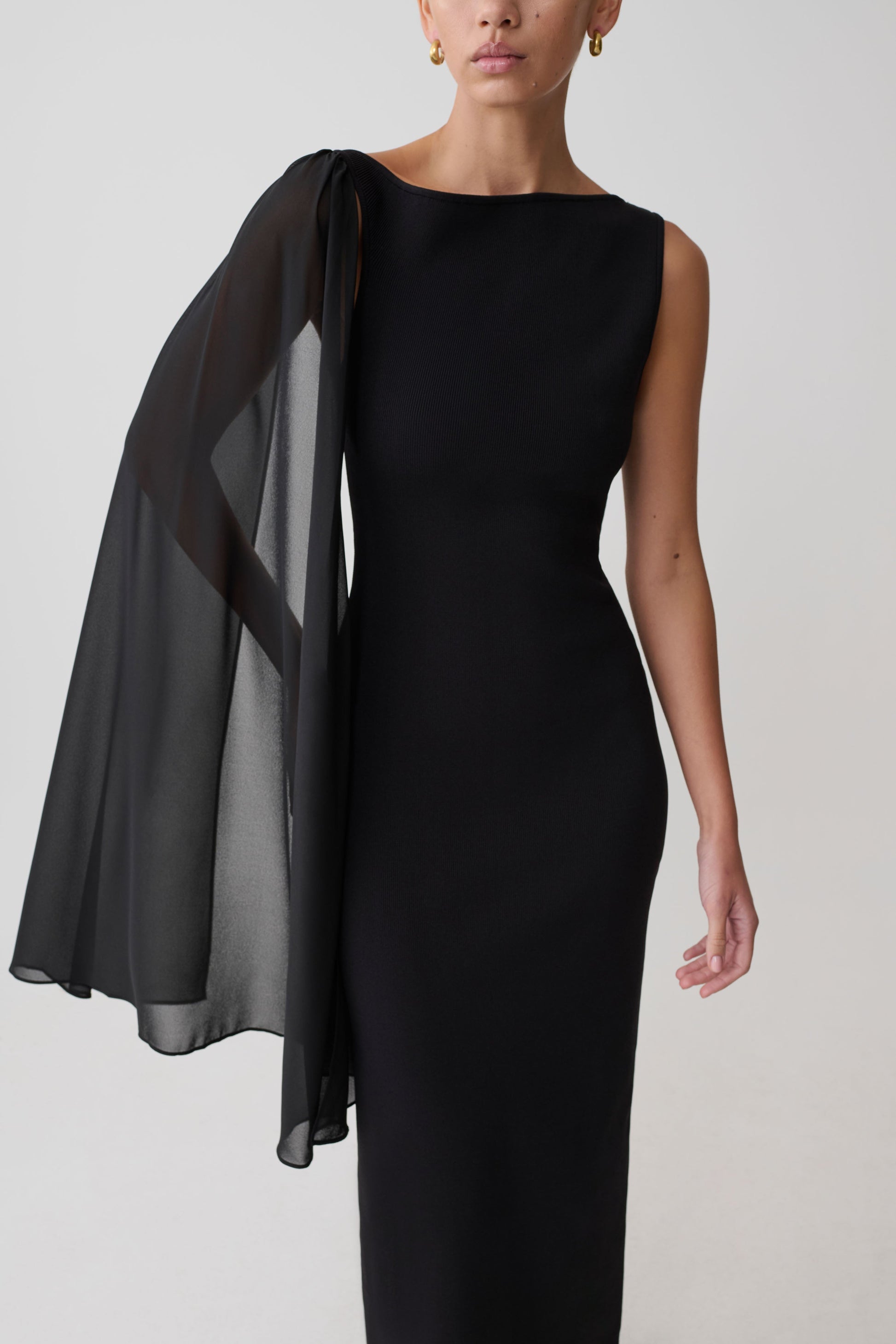 Farid Bandage Midi Dress With Chiffon - Black #5