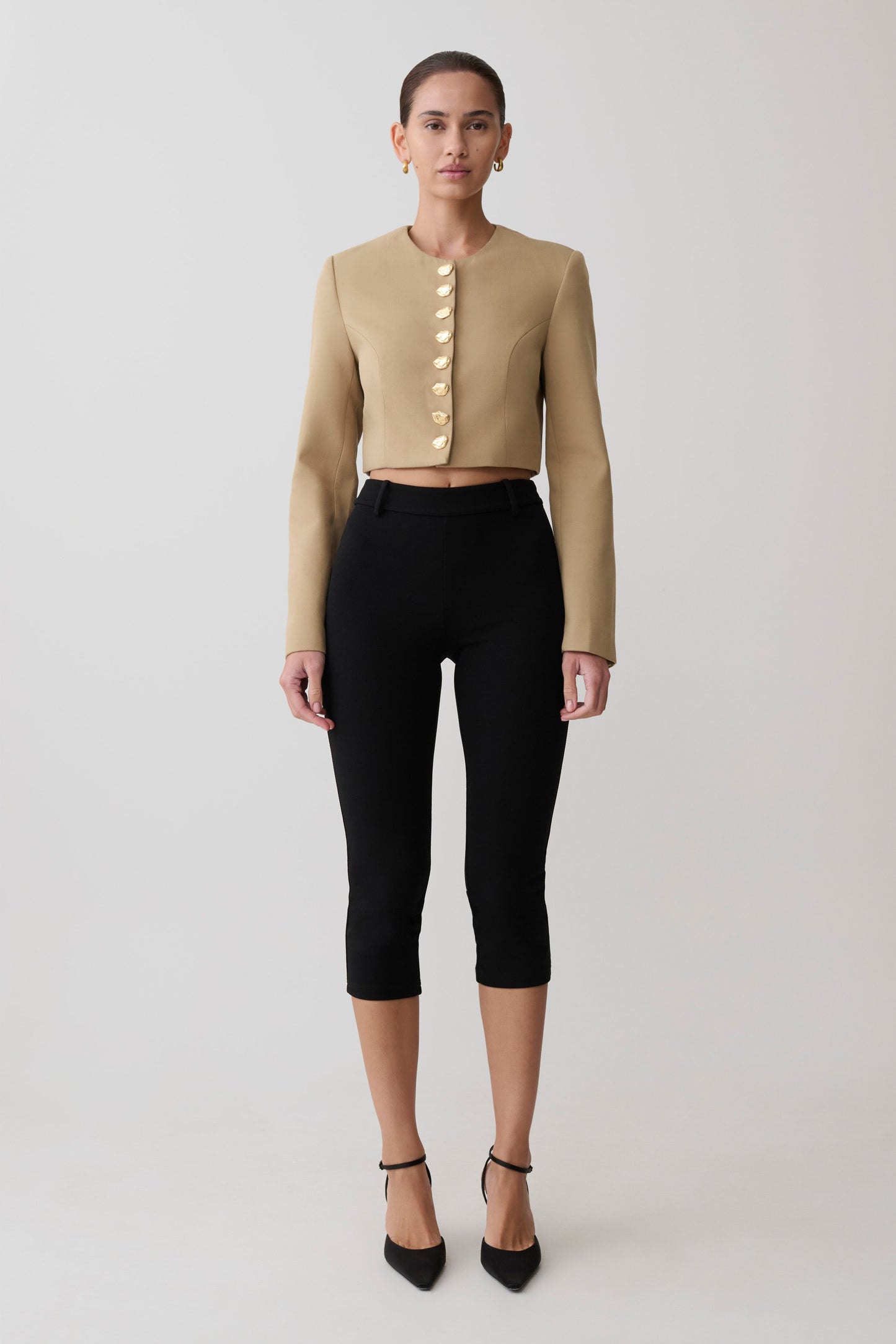 Marielle Button Up Cropped Jacket - Taupe