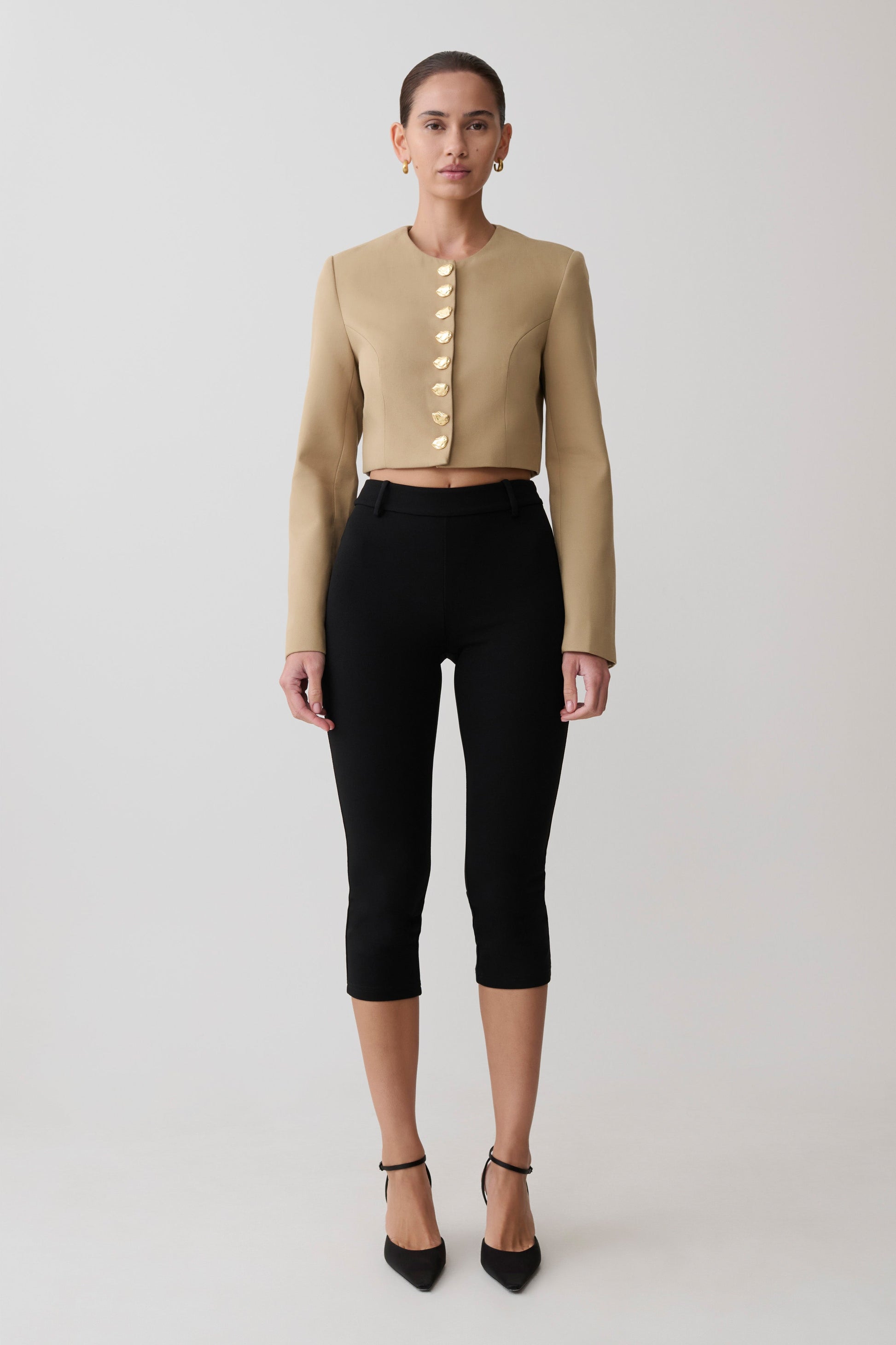 Marielle Button Up Cropped Jacket - Taupe #3