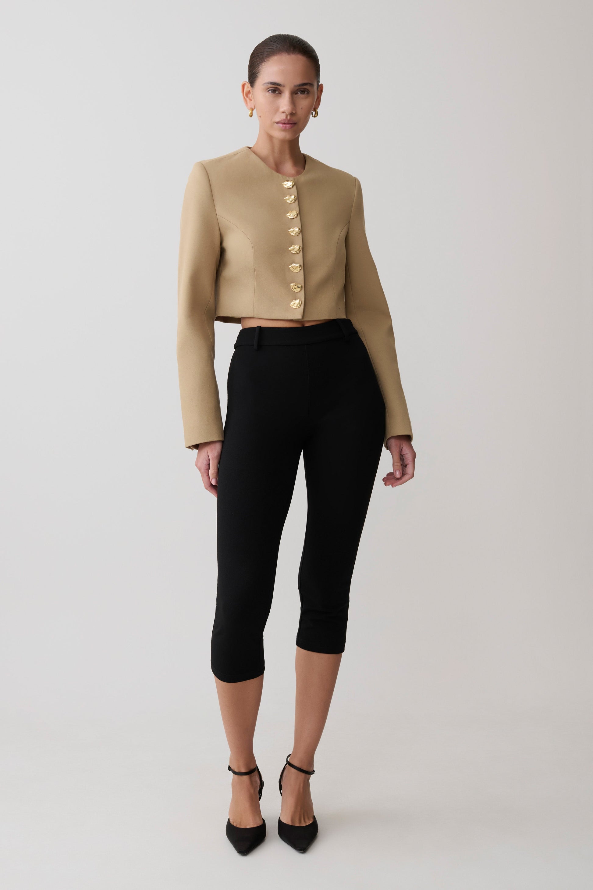 Marielle Button Up Cropped Jacket - Taupe #6
