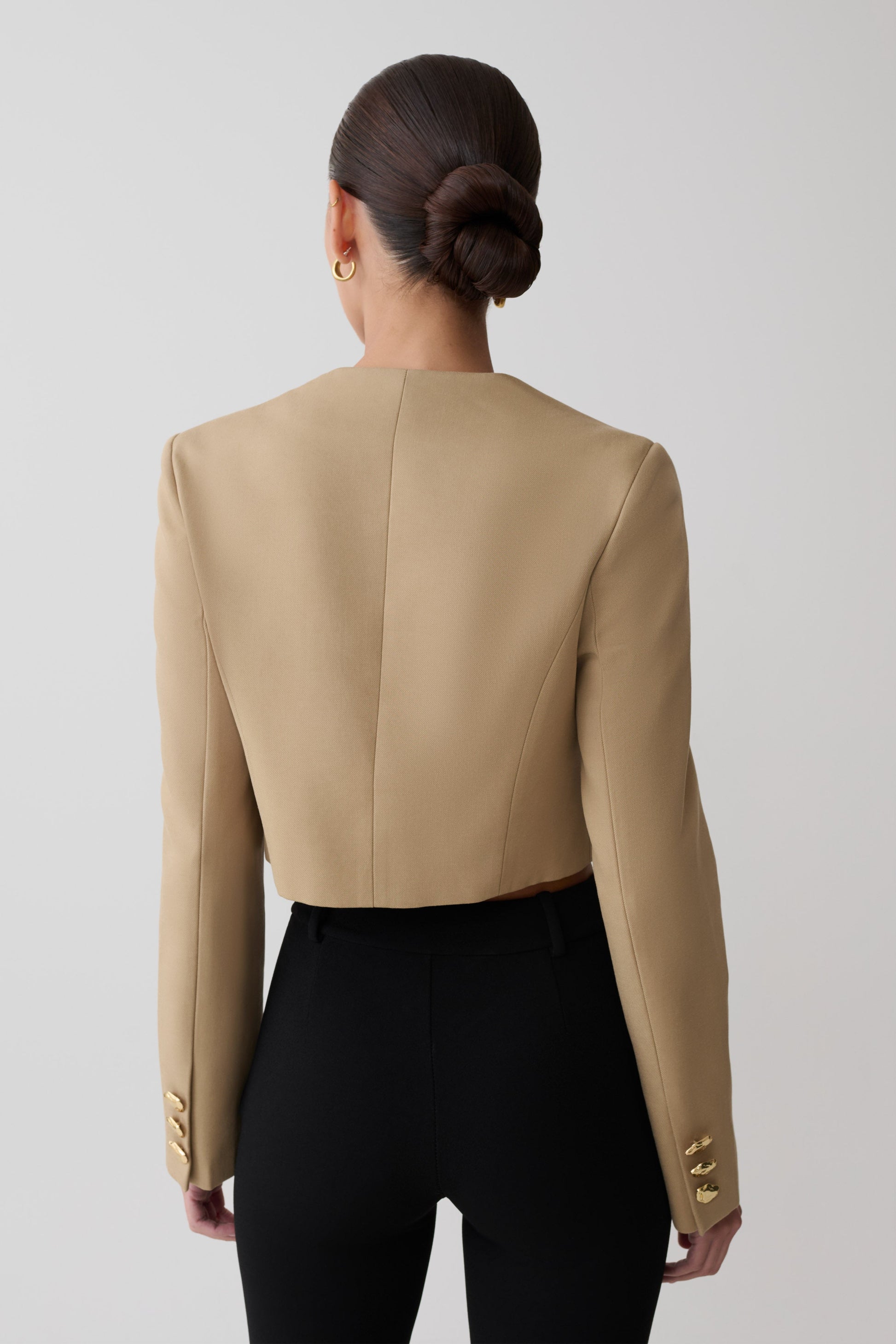 Marielle Button Up Cropped Jacket - Taupe #4