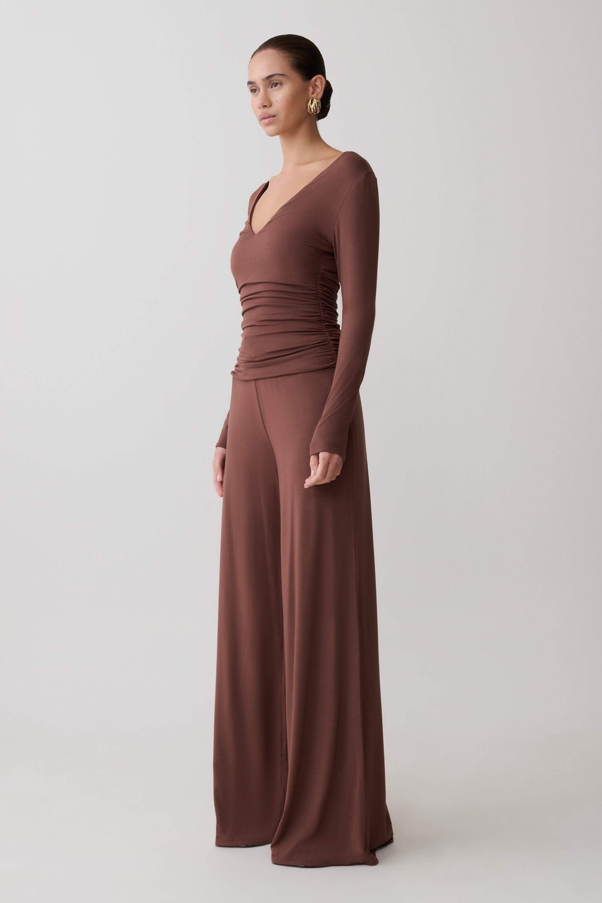 Dewi Wide Leg Modal Pants - Chocolate #3