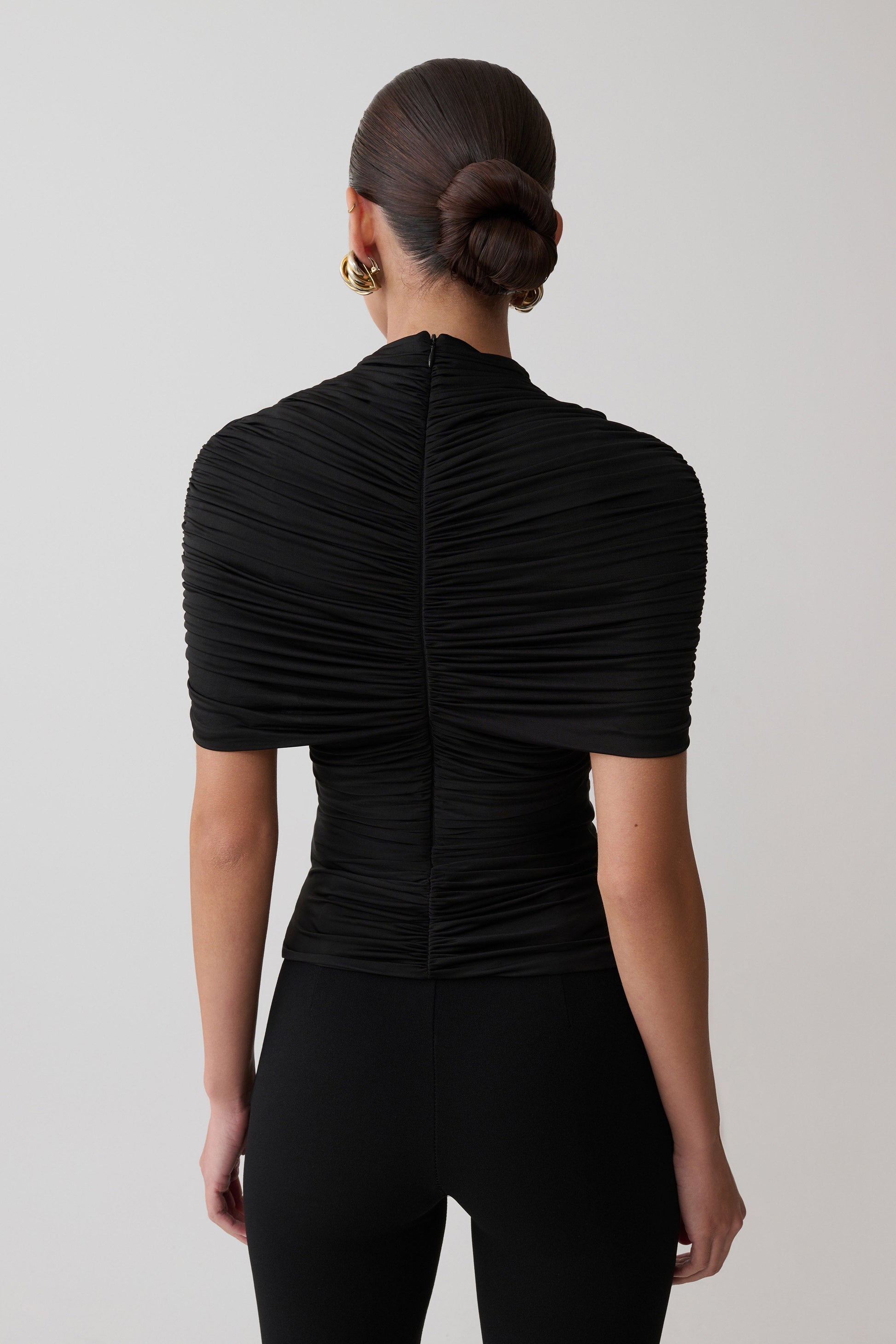 Linh Slinky High Neck Gathered Top - Black #2