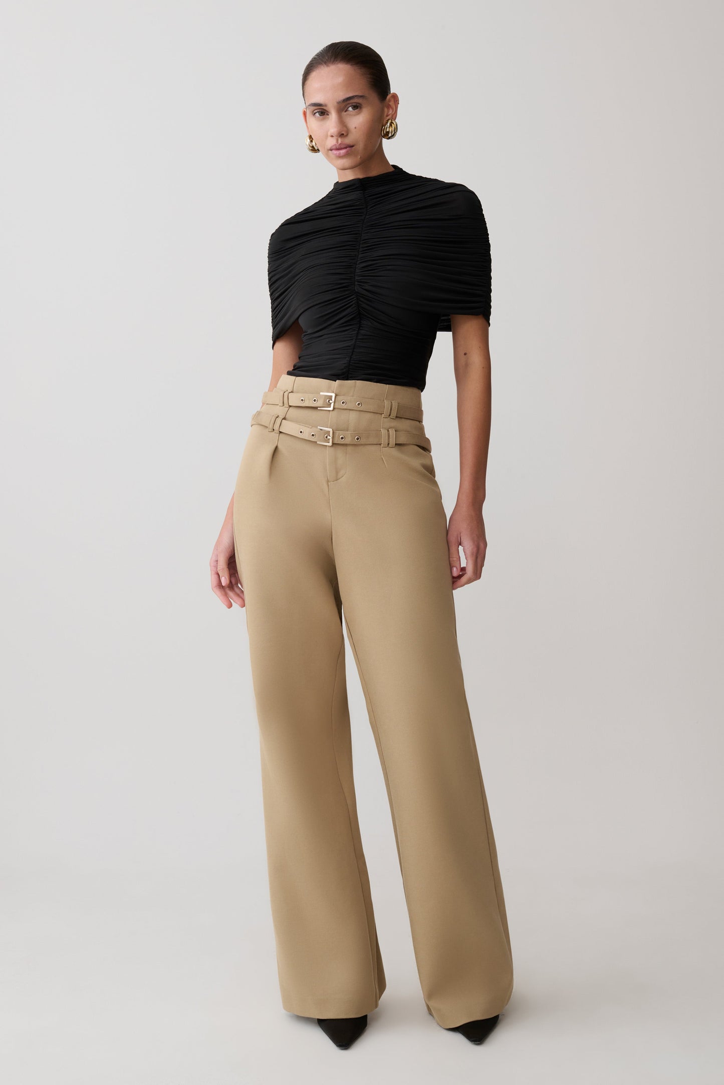 Linh Slinky High Neck Gathered Top - Black