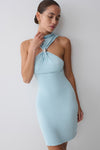 Hector Halter Neck Knit Mini Dress - Blue