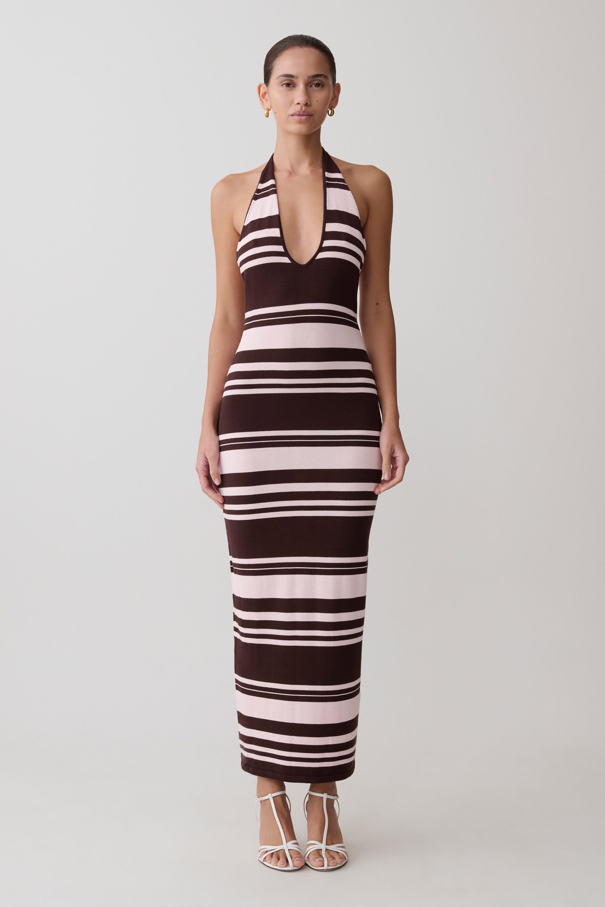 Brienne Stripe Midi Dress - Pink/Chocolate #5