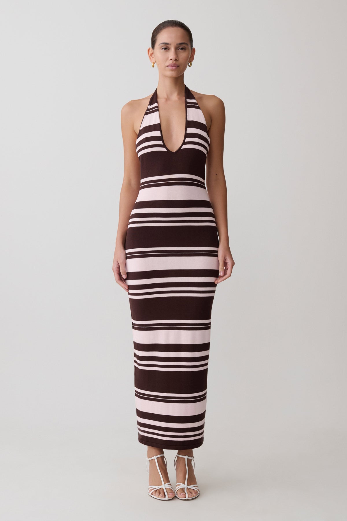 Brienne Stripe Midi Dress - Pink/Chocolate #5