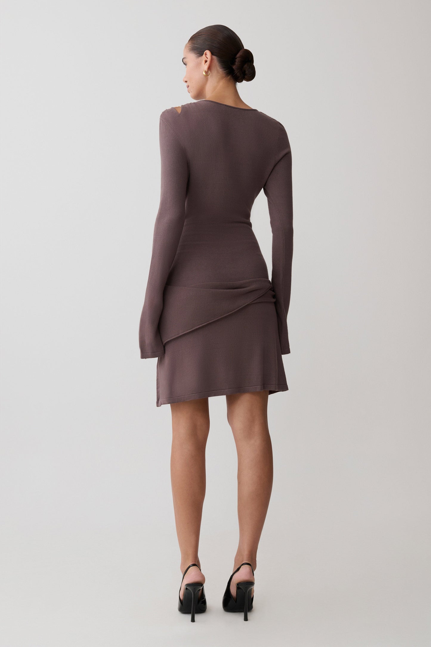 Cresida Knit Long Sleeve Mini Dress With Hardware - Peppercorn