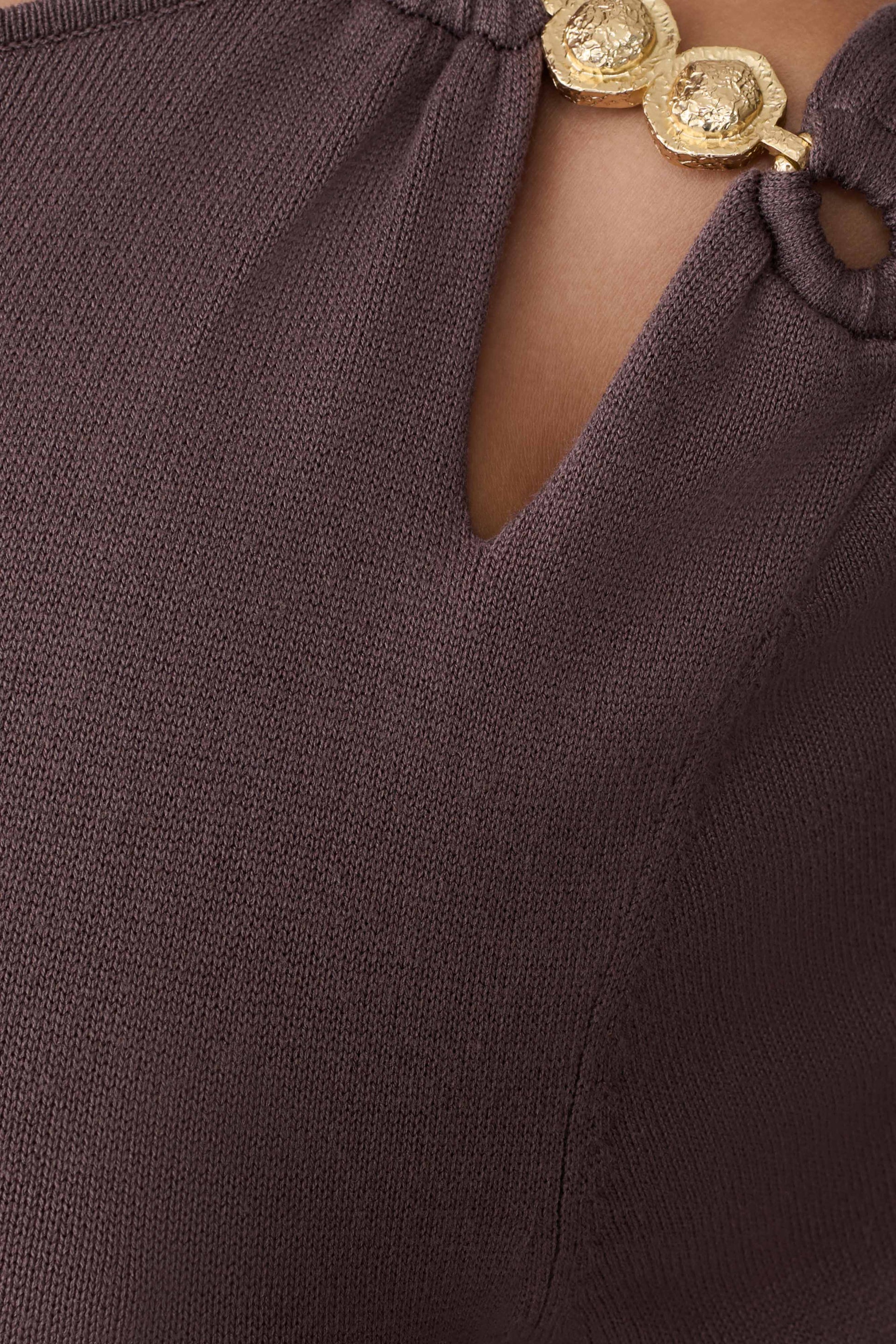Cresida Knit Long Sleeve Mini Dress With Hardware - Peppercorn #6