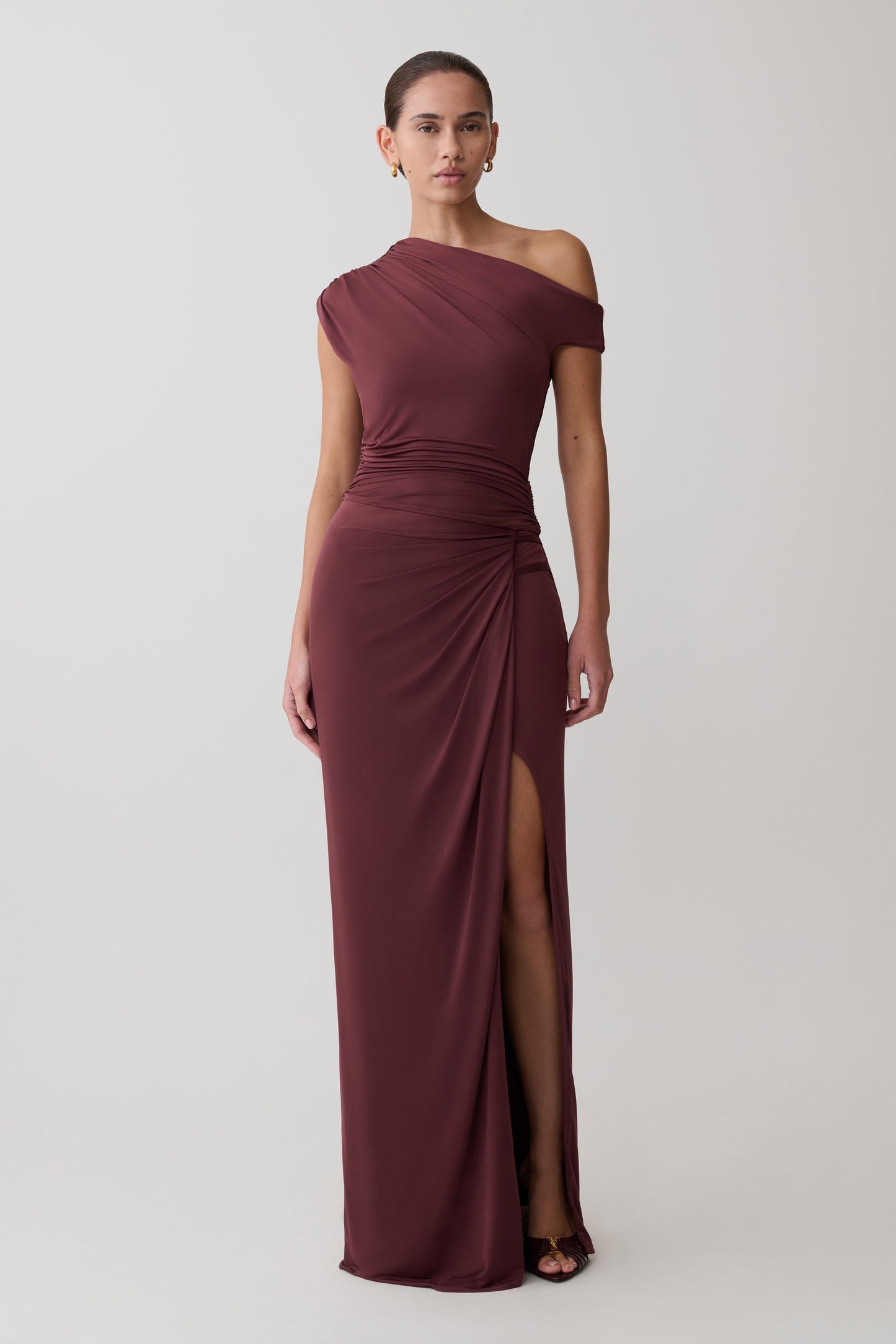 Alyn Off Shoulder Draped Maxi Dress - Dark Plum