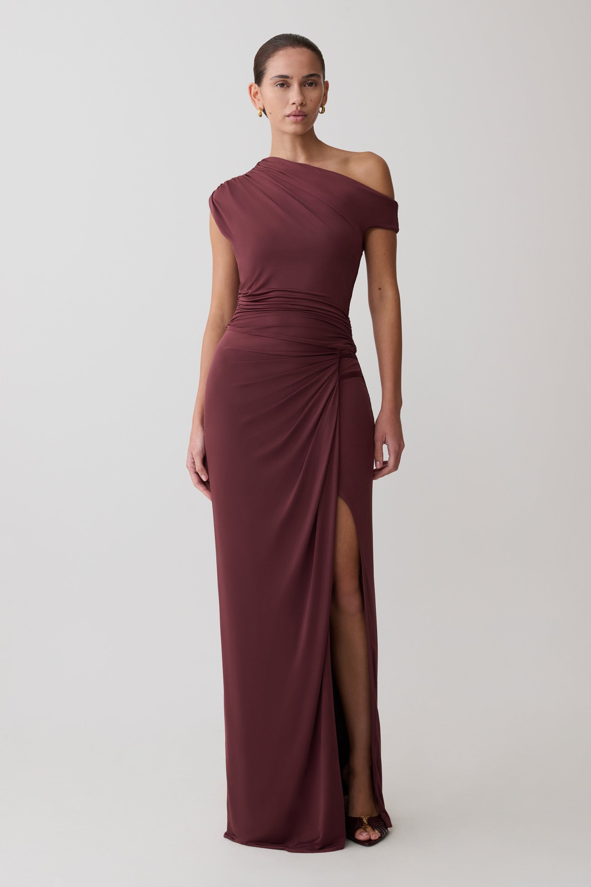 Alyn Off Shoulder Draped Maxi Dress - Dark Plum #4