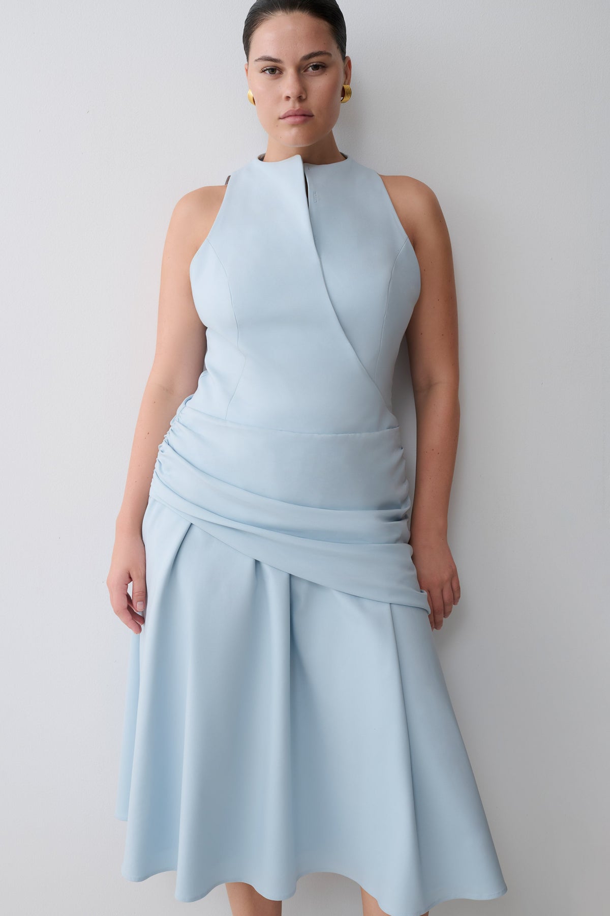 Emily Wrapped Waist Midi Dress - Sky Blue #8