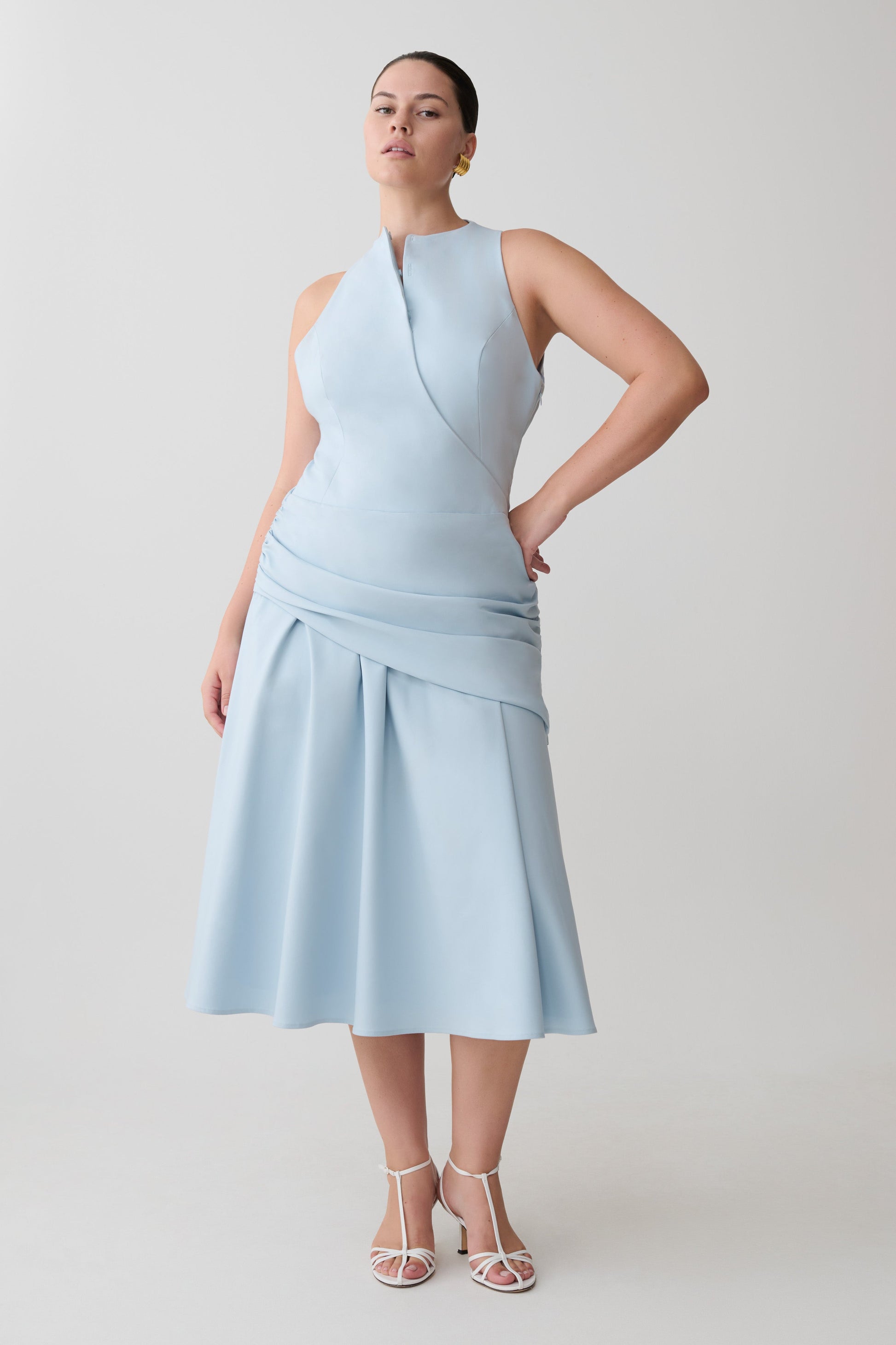 Emily Wrapped Waist Midi Dress - Sky Blue #5