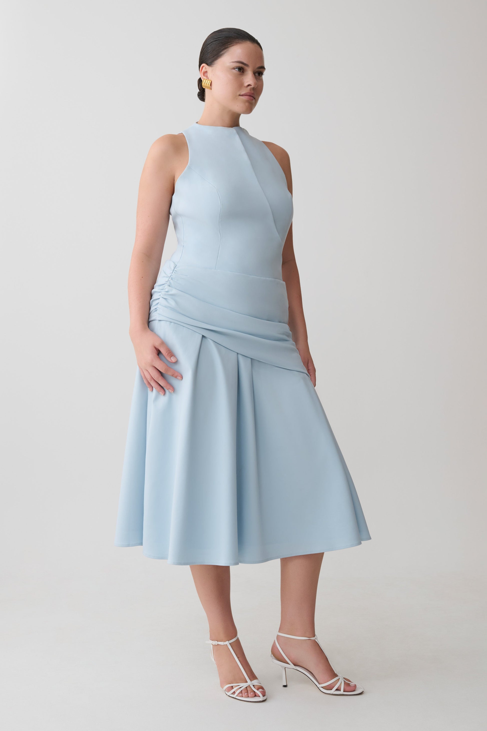Emily Wrapped Waist Midi Dress - Sky Blue #7