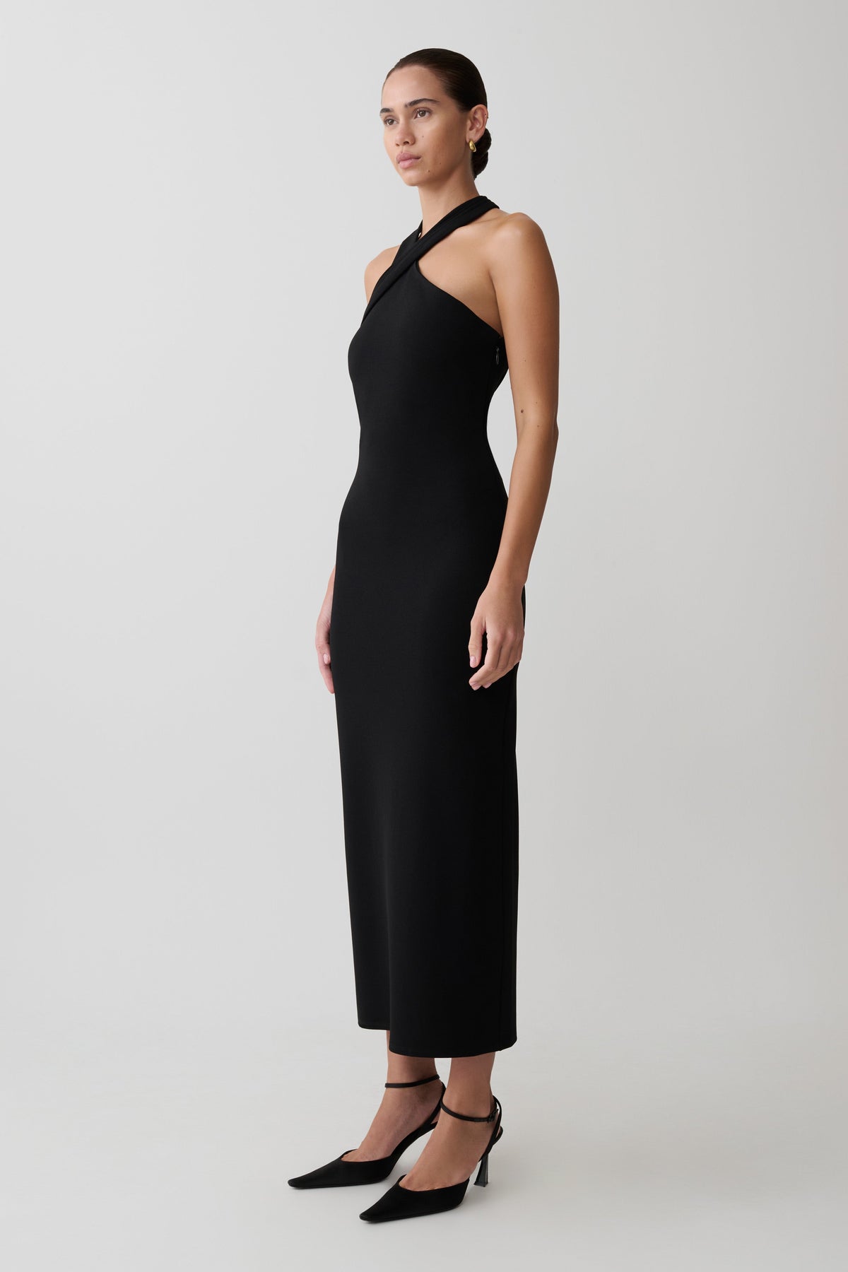 Sable Crossover Crepe Midi Dress - Black #4