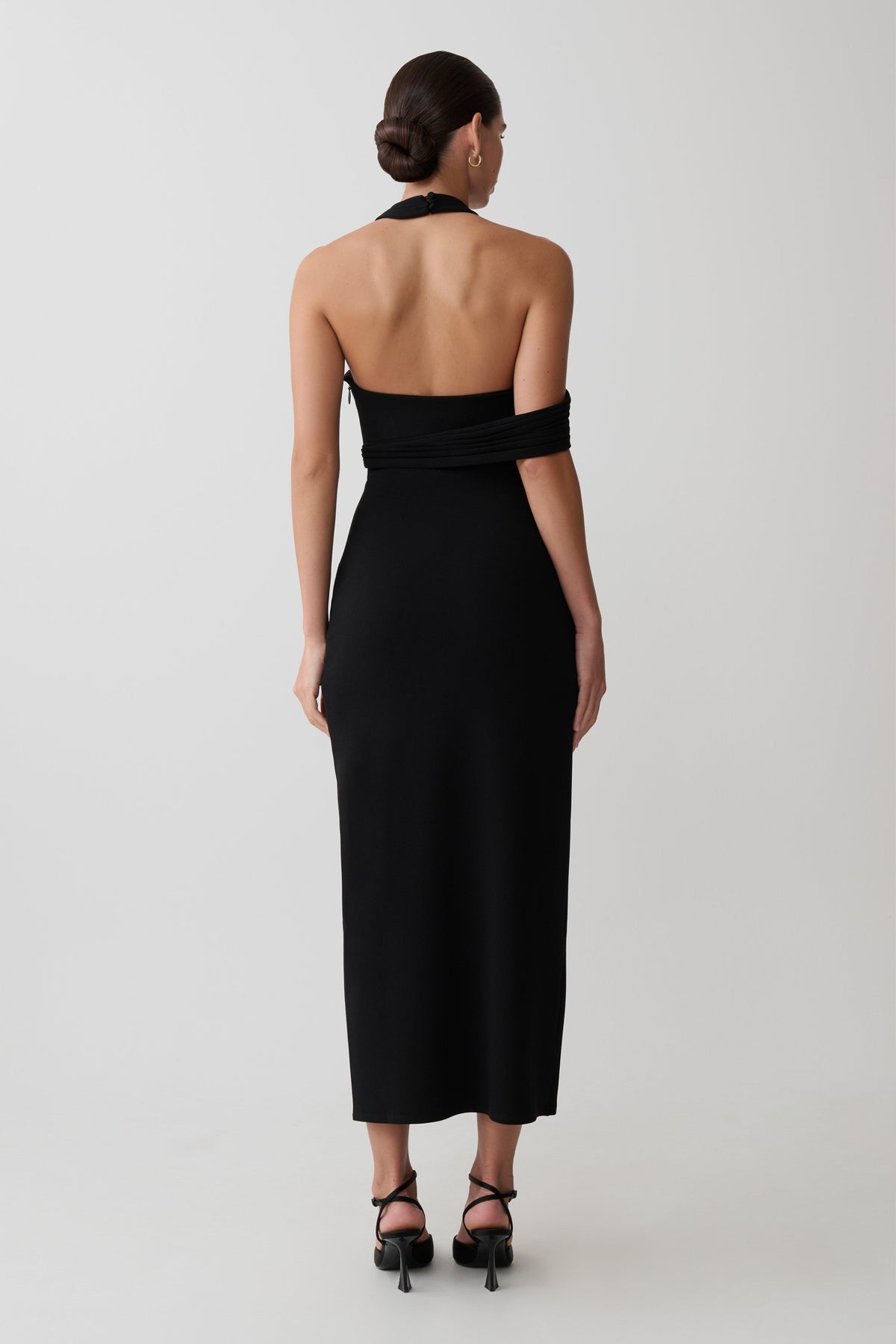 Sable Crossover Crepe Midi Dress - Black #2