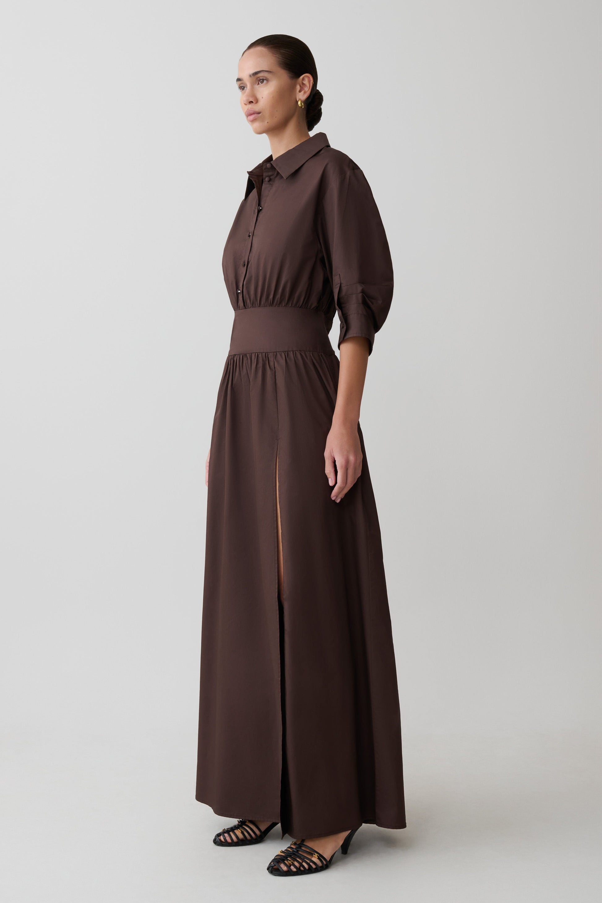 Isolde Long Sleeve Cotton Maxi Dress - Dark Chocolate