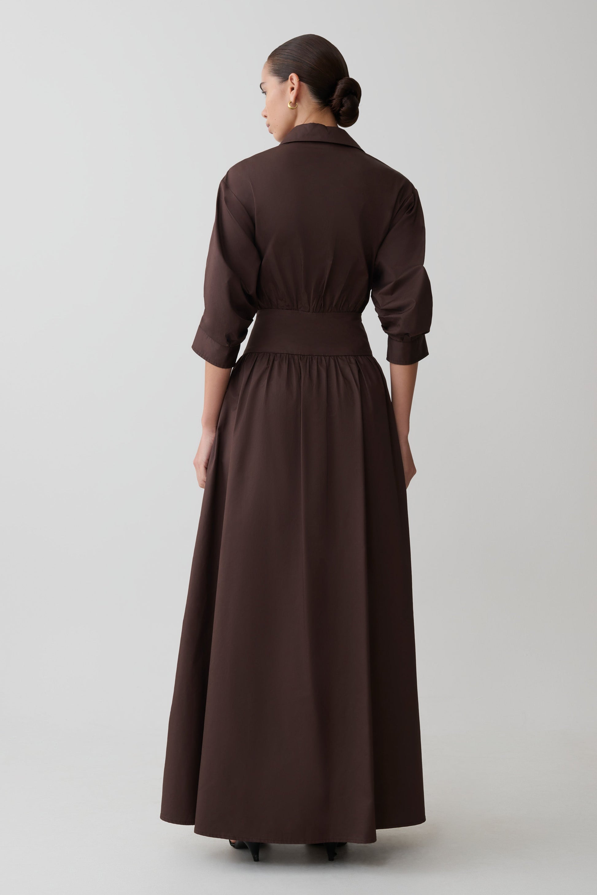 Isolde Long Sleeve Cotton Maxi Dress - Dark Chocolate #3