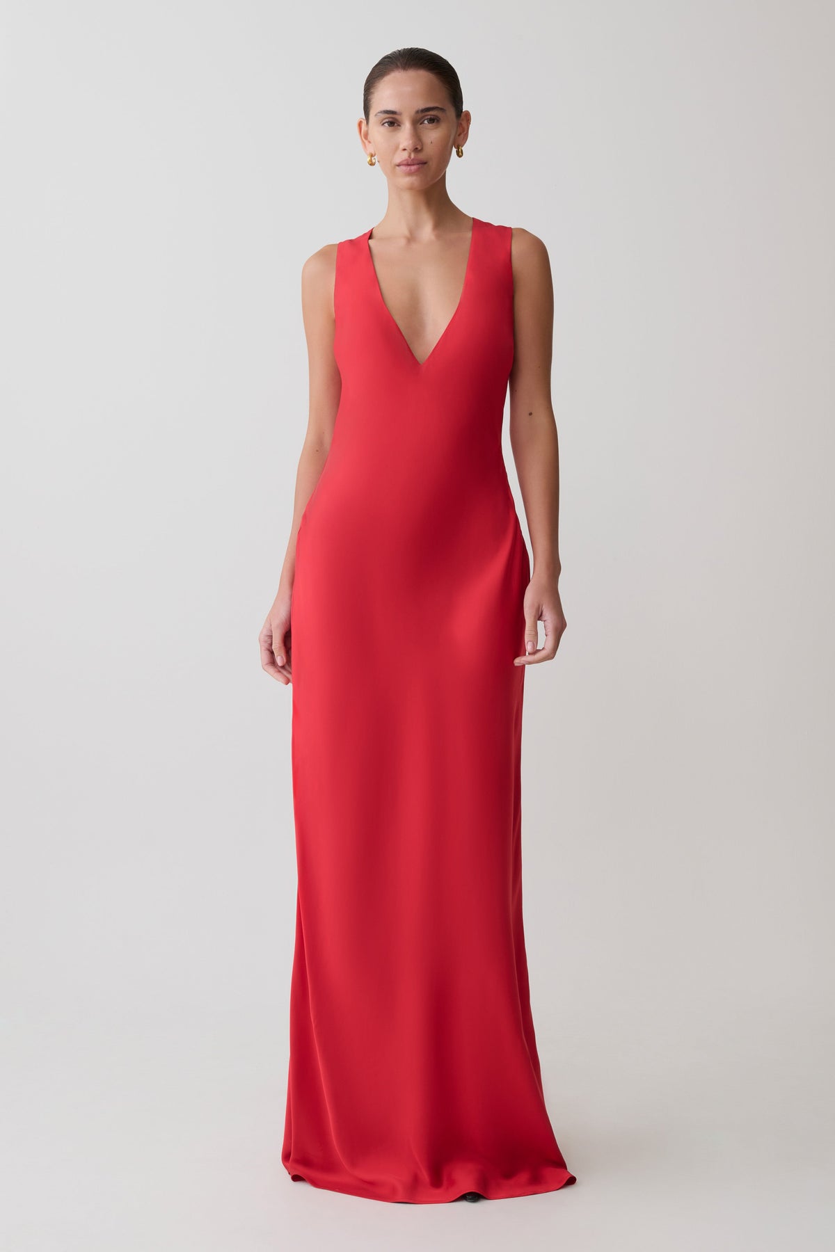 Esme Plunge Satin Maxi Dress - Red #5