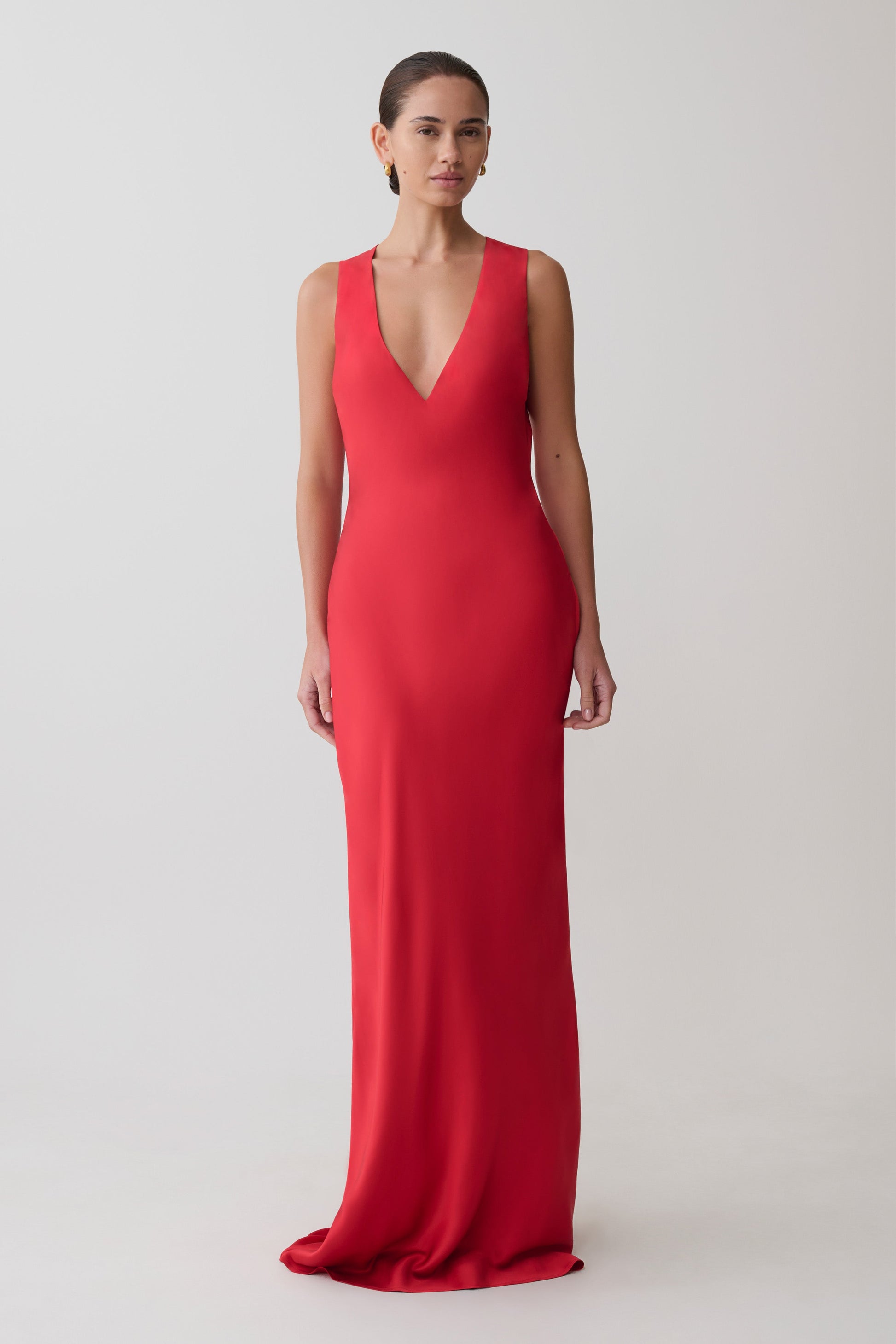 Esme Plunge Satin Maxi Dress - Red #3