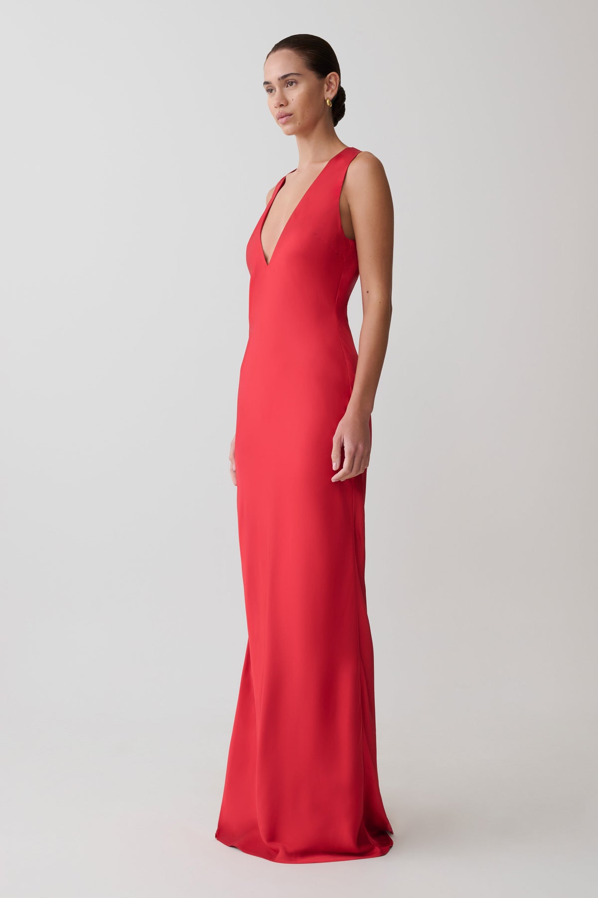 Esme Plunge Satin Maxi Dress - Red #4