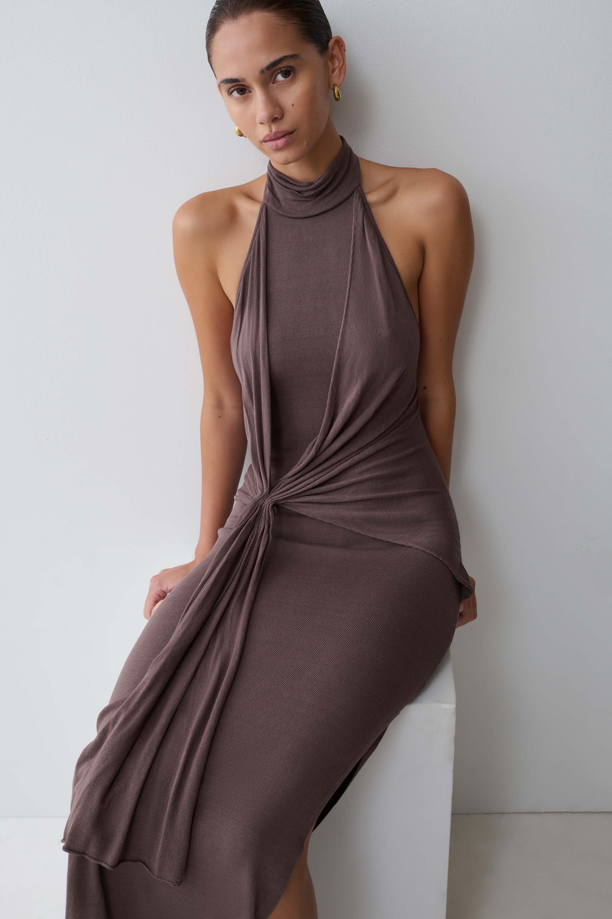 Cindylou Halter Knit Maxi Dress - Peppercorn #4