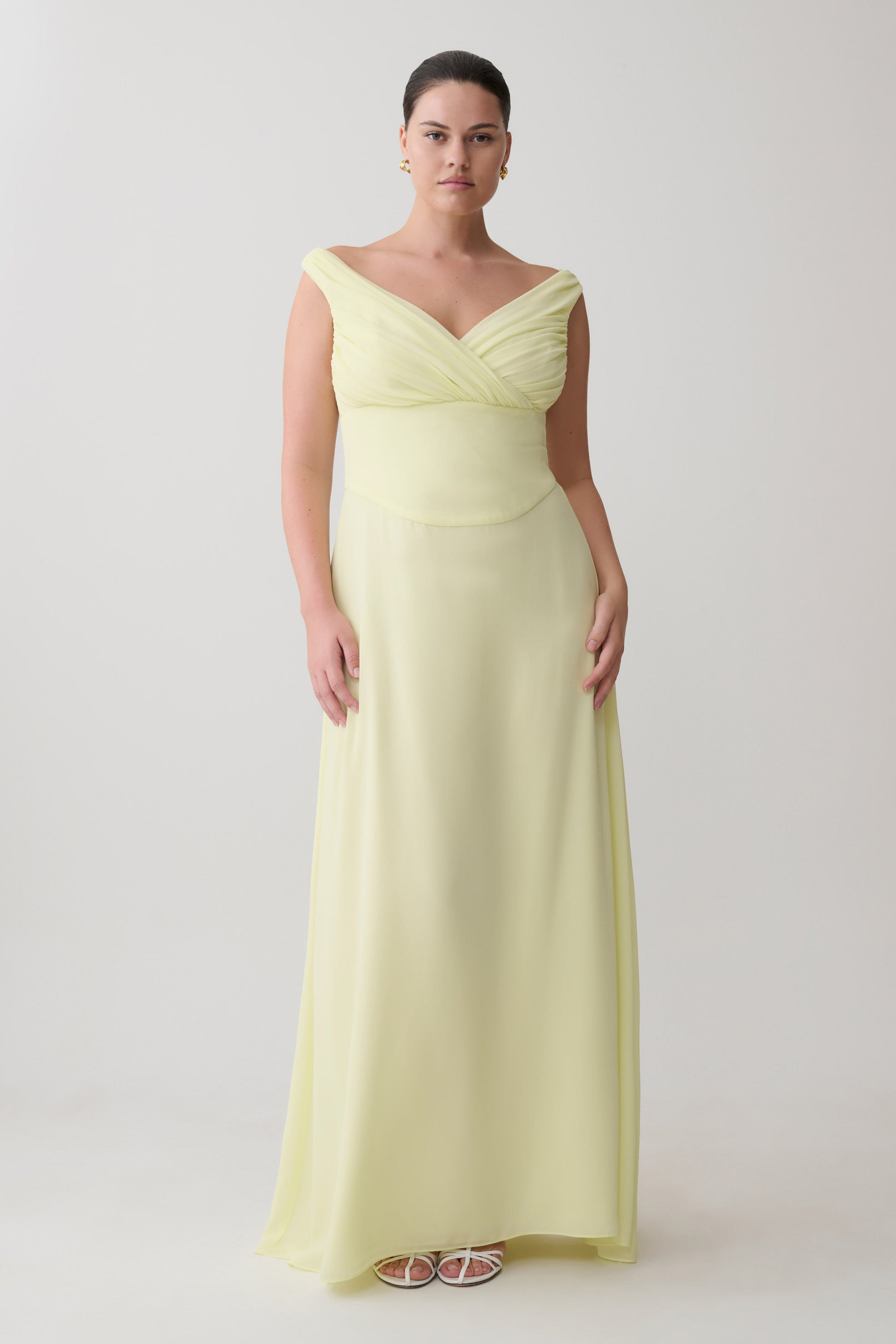 Mabel Off Shoulder Chiffon Maxi Dress - Lemon #6