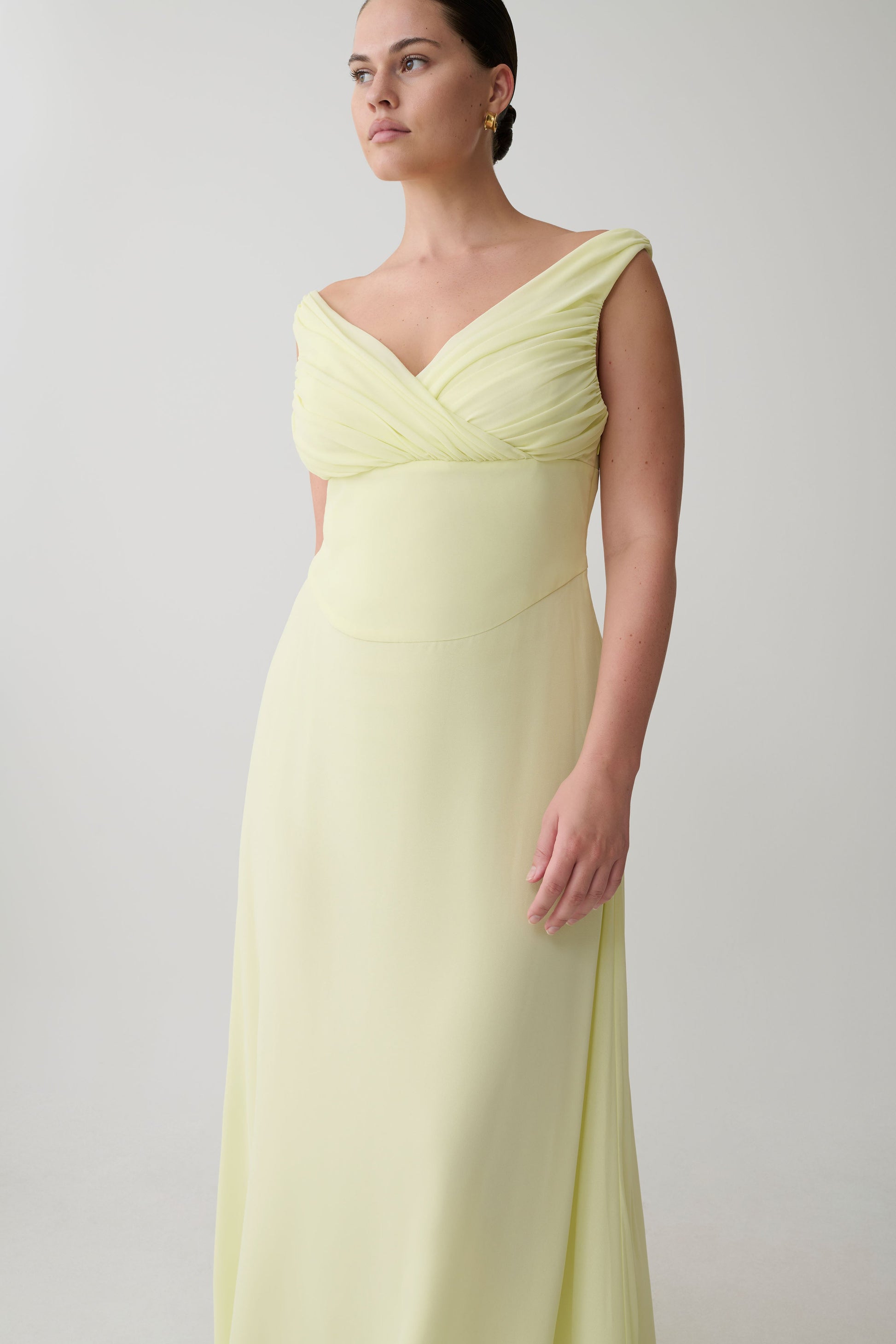 Mabel Off Shoulder Chiffon Maxi Dress - Lemon #4
